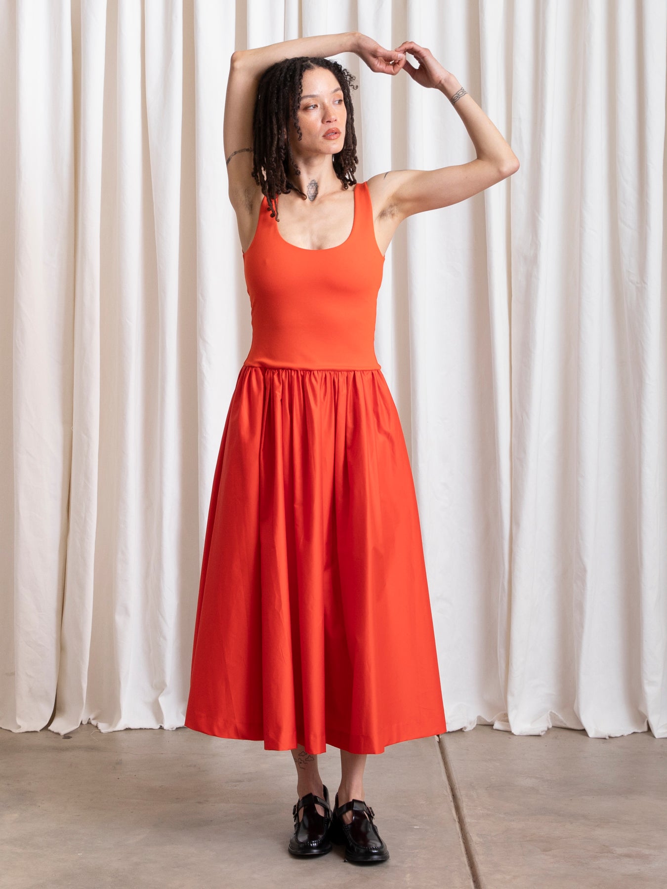 MIXED FABRIC DRESS - POPPY
