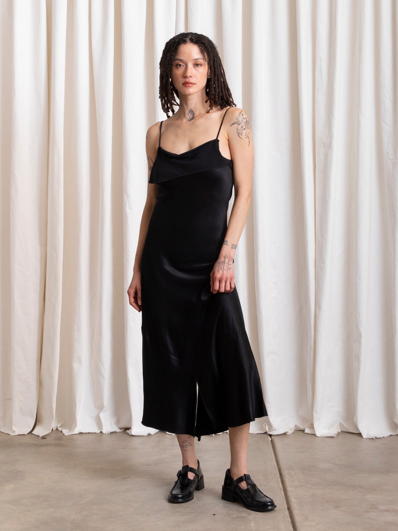 ASYMMETRICAL TANK DRESS - BLACK