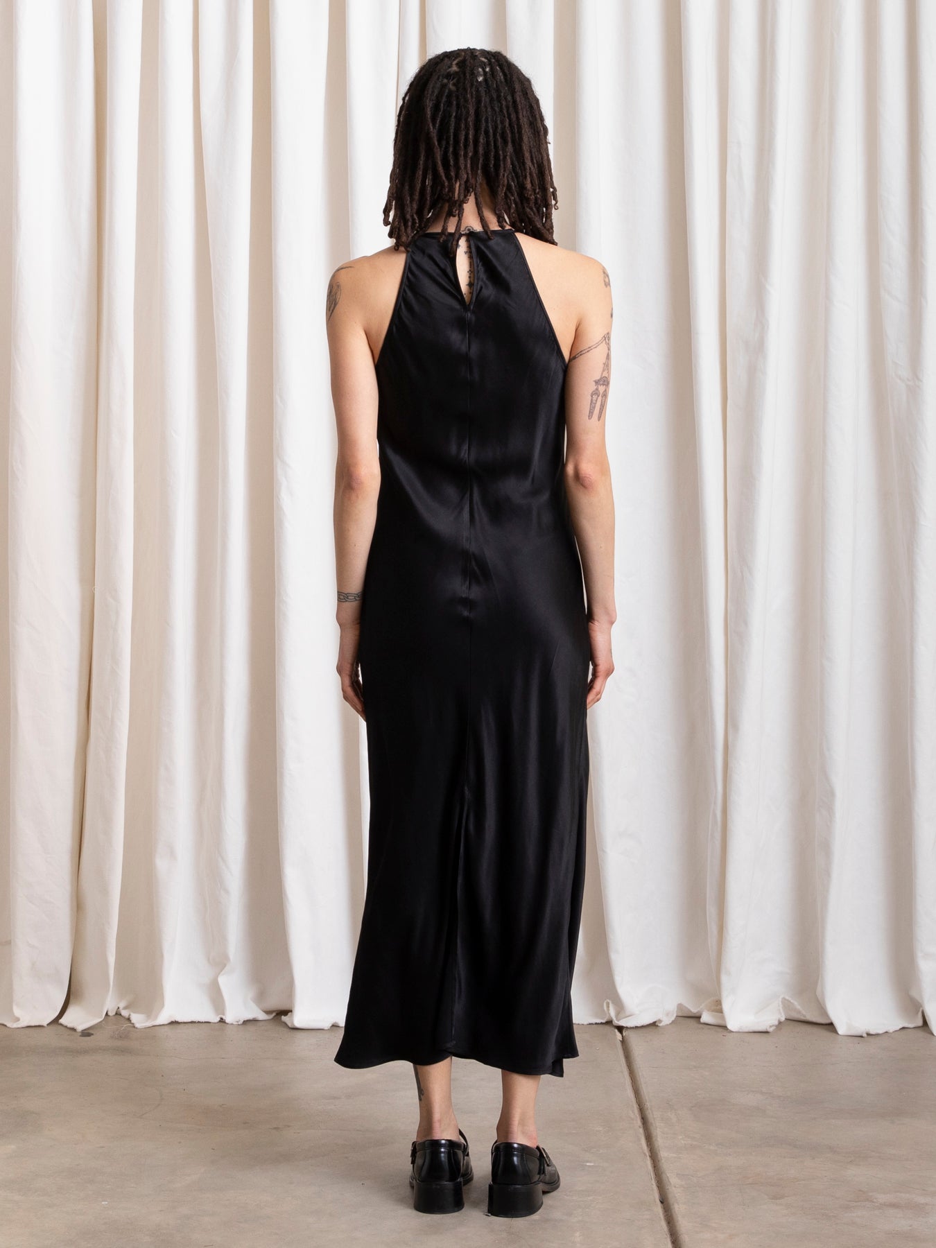 HIGH NECK BIAS DRESS - BLACK