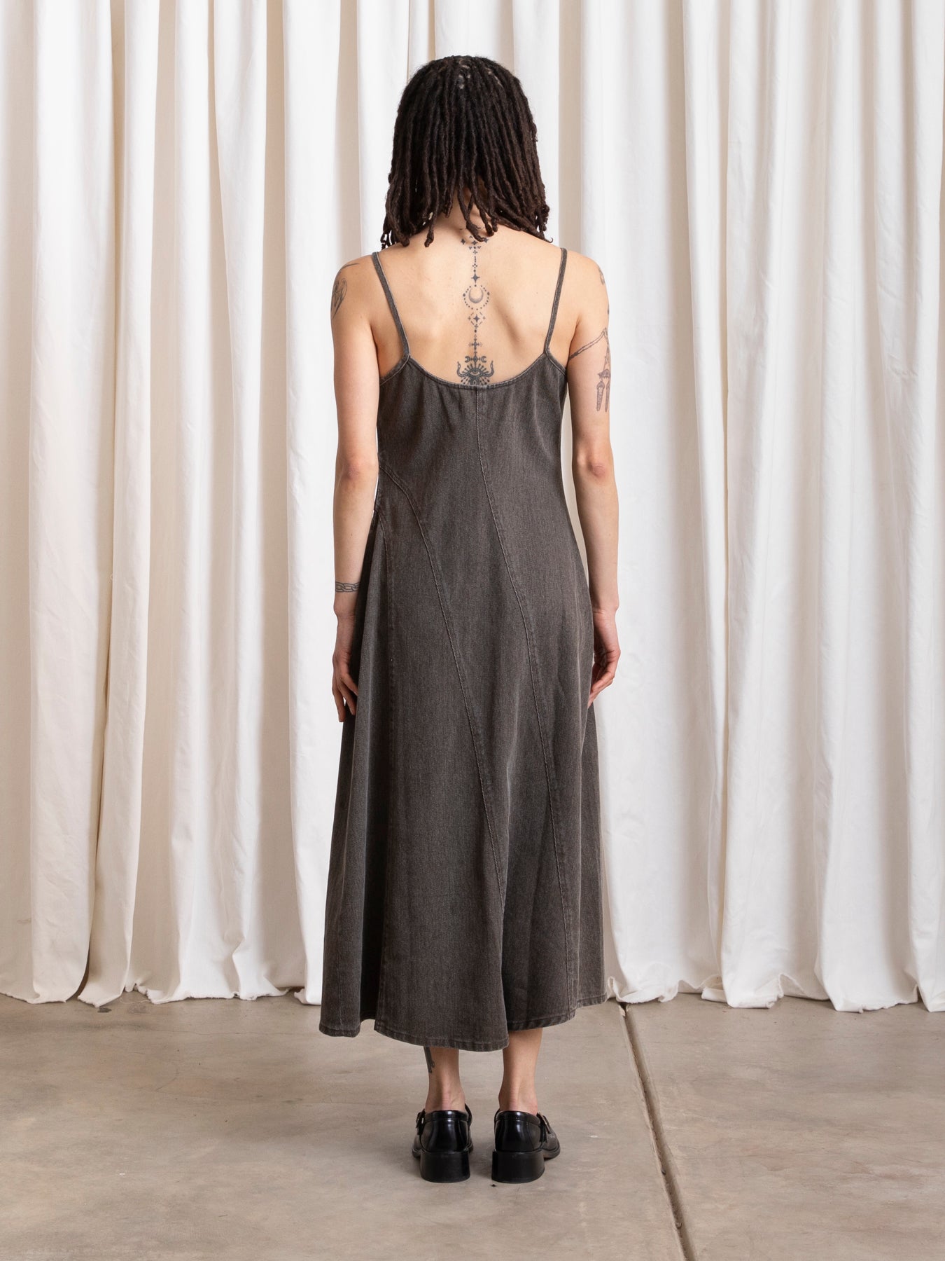 SEAMED TANK DRESS - BROWN DENIM