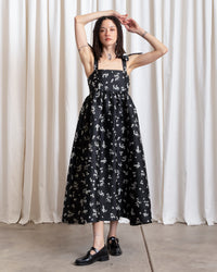 TIE STRAP DRESS - BLACK JACQUARD