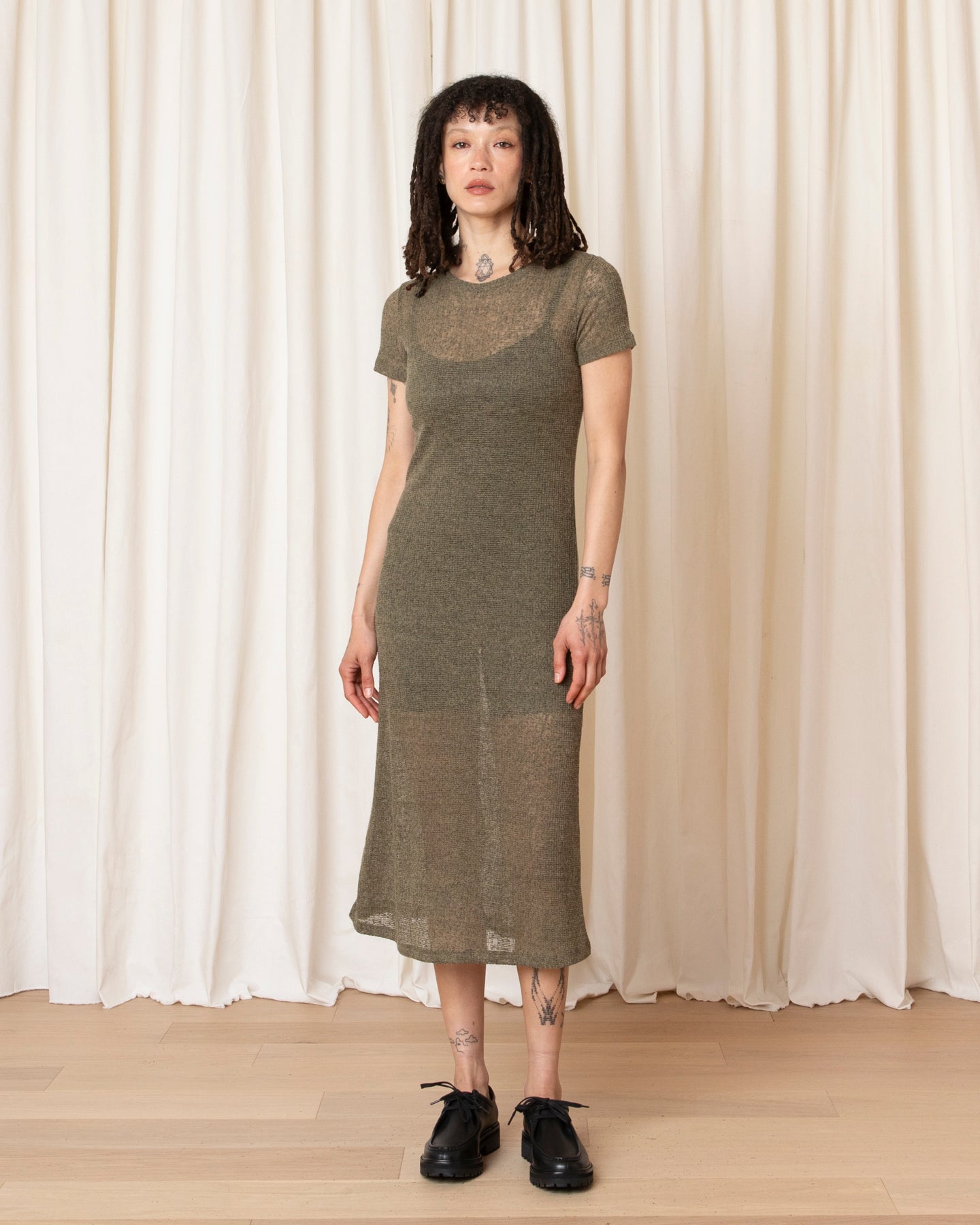 T-SHIRT DRESS - OLIVE MELANGE