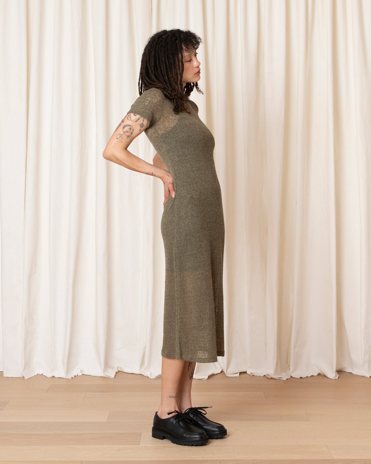 T-SHIRT DRESS - OLIVE MELANGE