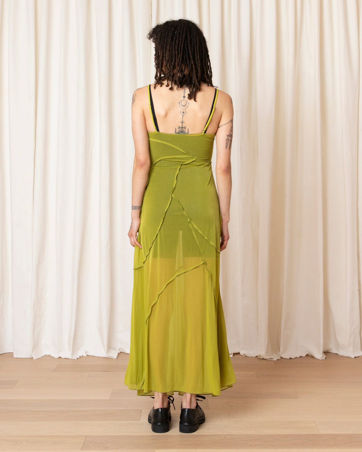 OPEN SEAMED DRESS - CHARTREUSE