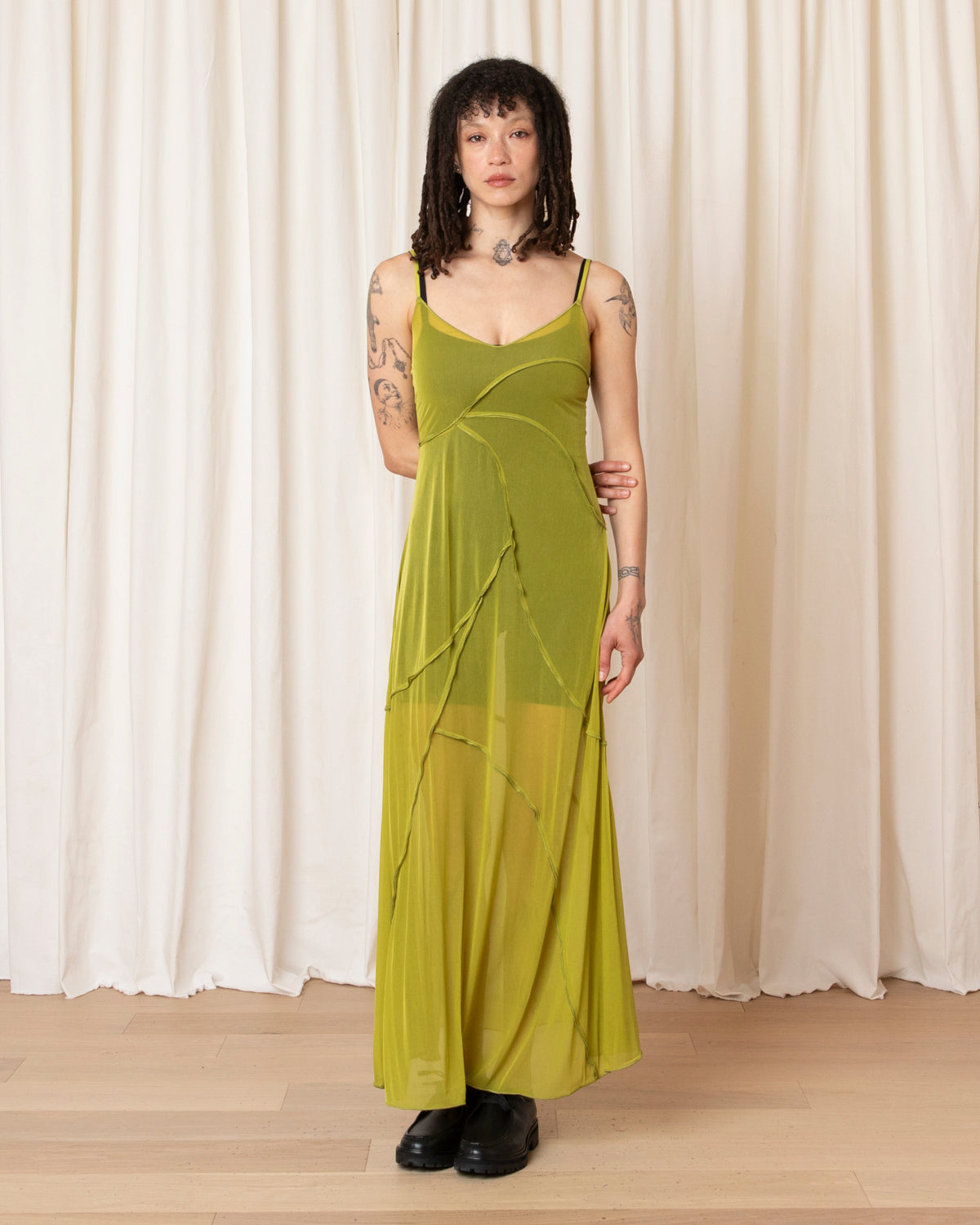 OPEN SEAMED DRESS - CHARTREUSE