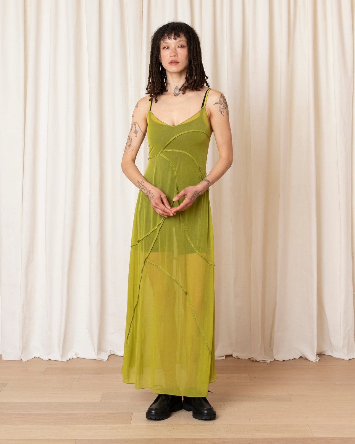 OPEN SEAMED DRESS - CHARTREUSE