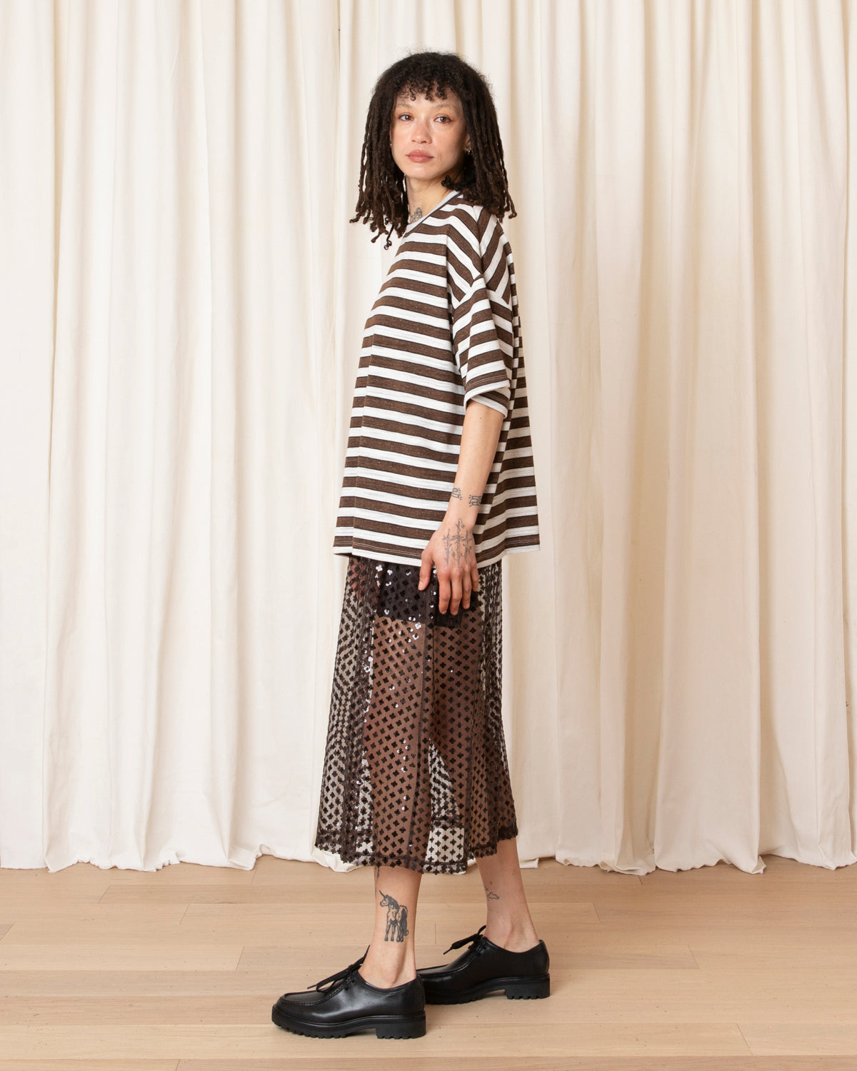 SEQUIN MIDI SKIRT - TAUPE/BLACK