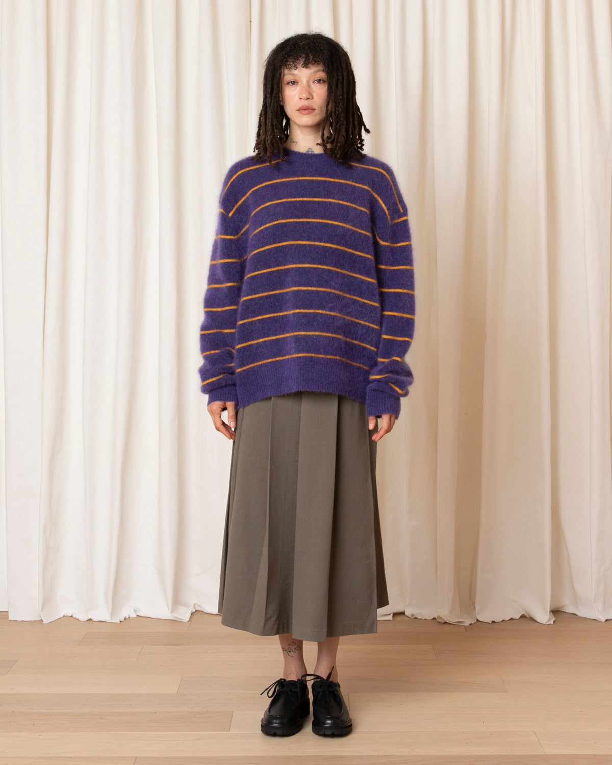 OVERSIZED MOHAIR PULLOVER - PURPLE/MARIGOLD STRIPE