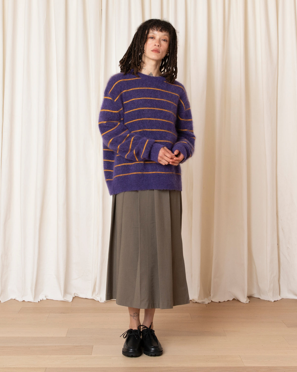 OVERSIZED MOHAIR PULLOVER - PURPLE/MARIGOLD STRIPE