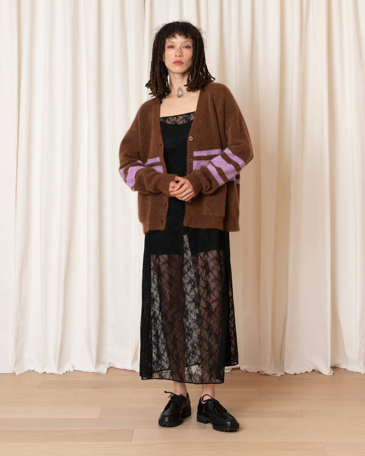 OVERSIZED MOHAIR CARDIGAN - COPPER/LILAC STRIPE