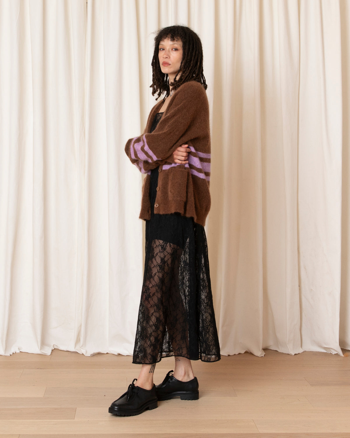 OVERSIZED MOHAIR CARDIGAN - COPPER/LILAC STRIPE