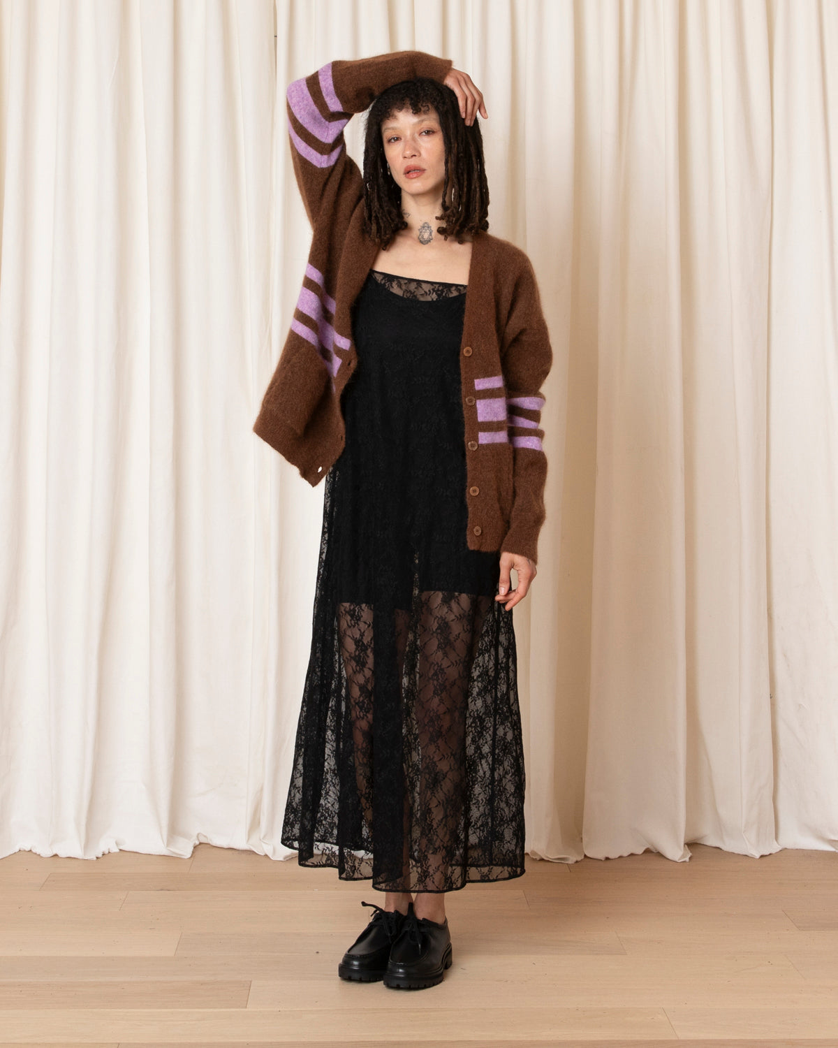 OVERSIZED MOHAIR CARDIGAN - COPPER/LILAC STRIPE