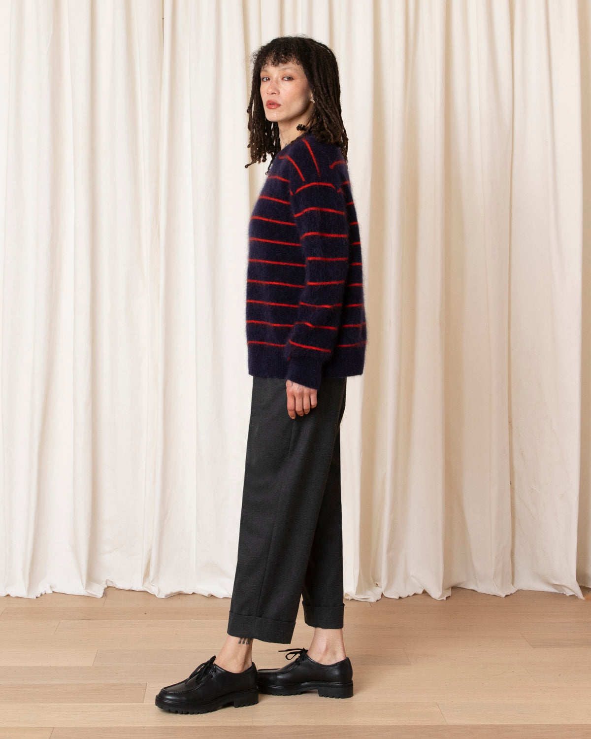 OVERSIZED MOHAIR PULLOVER - NAVY/POPPY STRIPE