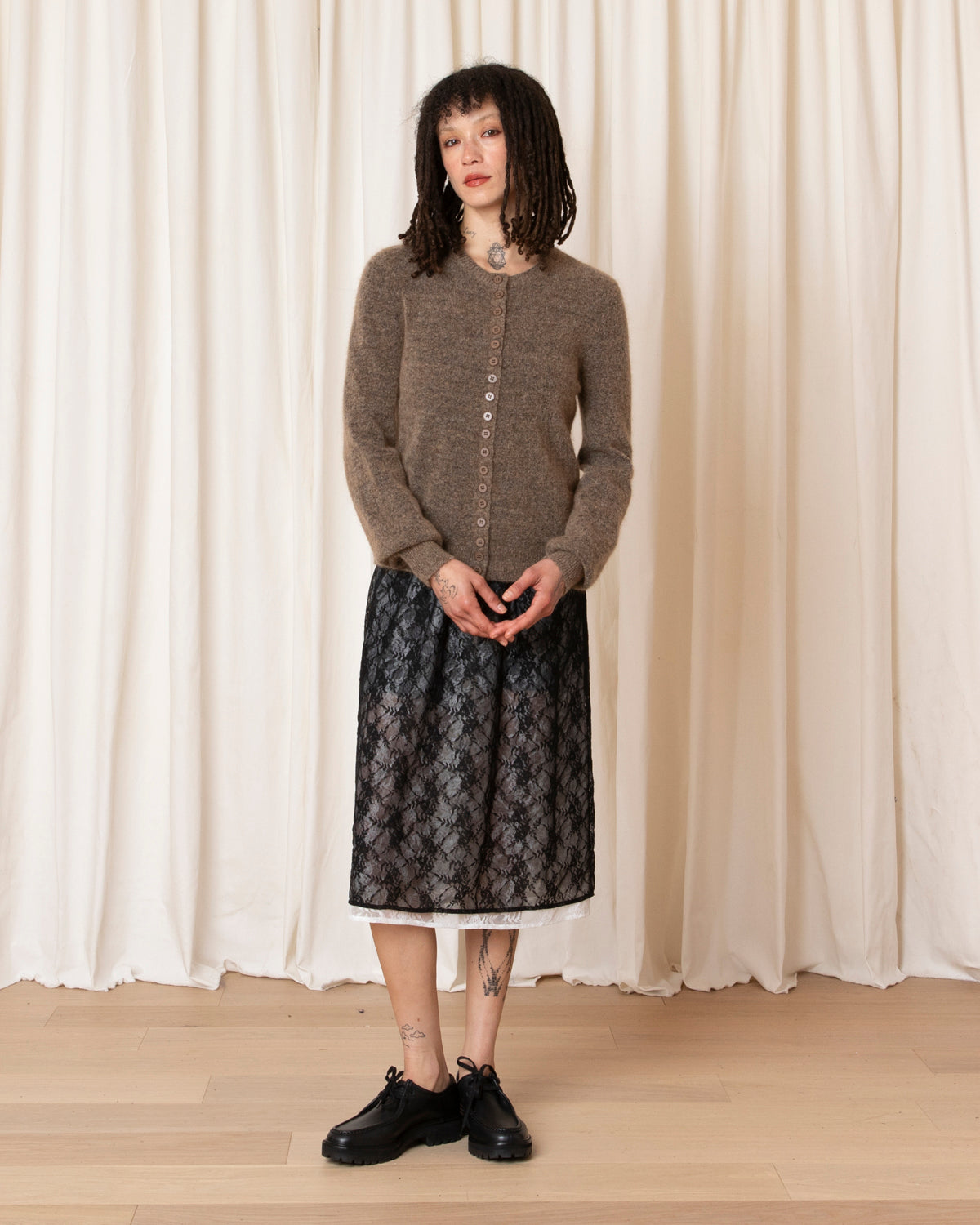 MOHAIR MULTI BUTTON CARDIGAN - TAUPE