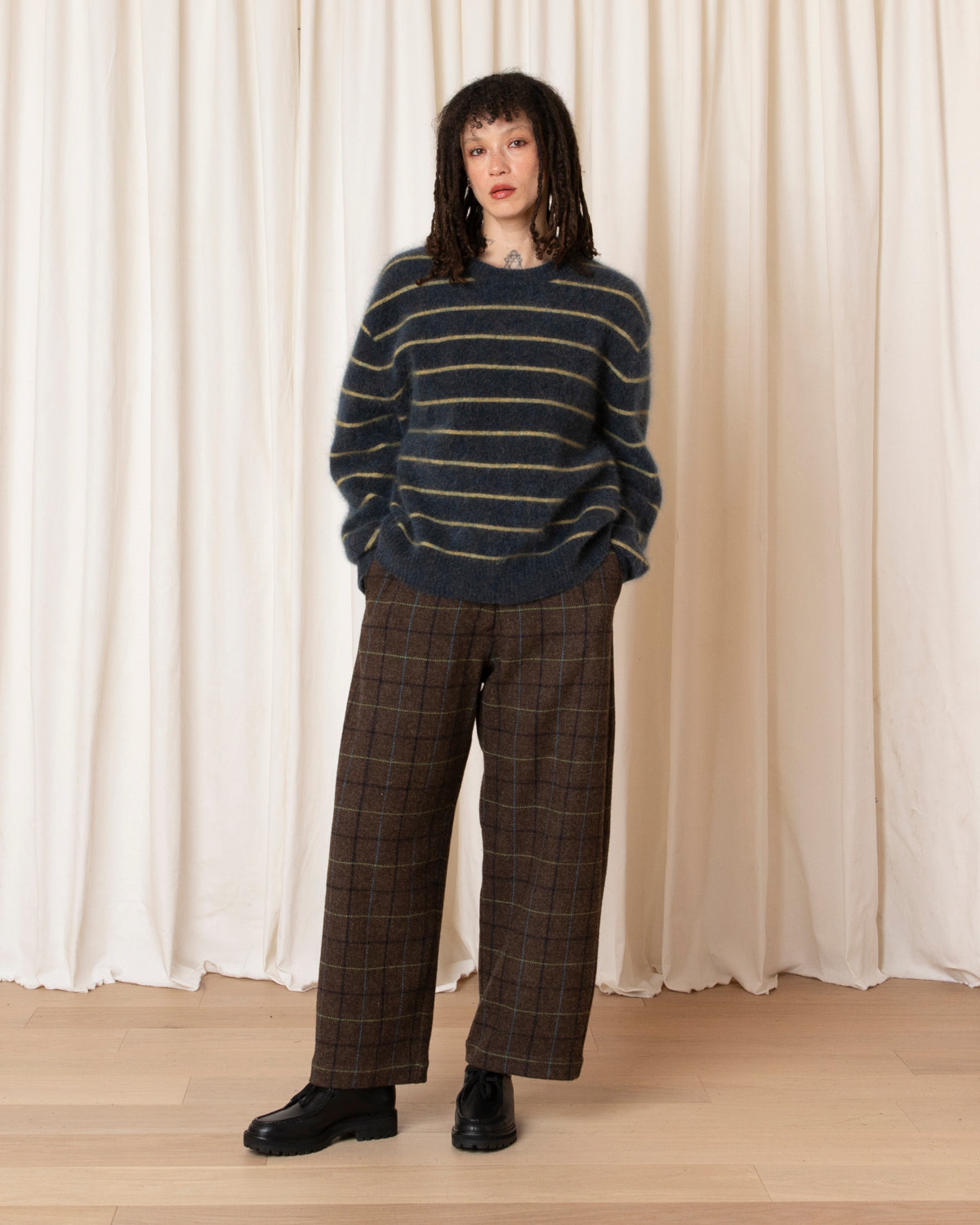 WOOL LOOSE BARREL PANT - TAUPE MULTICOLOR PLAID