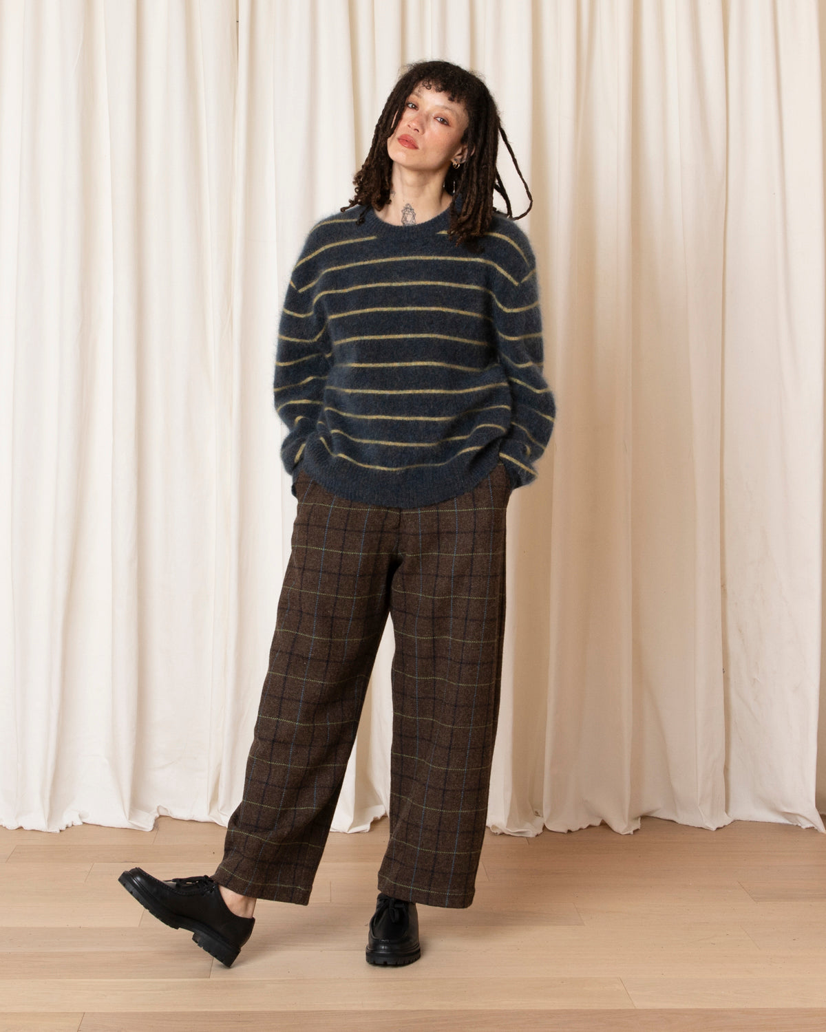 OVERSIZED MOHAIR PULLOVER - OCEAN/OCHRE STRIPE