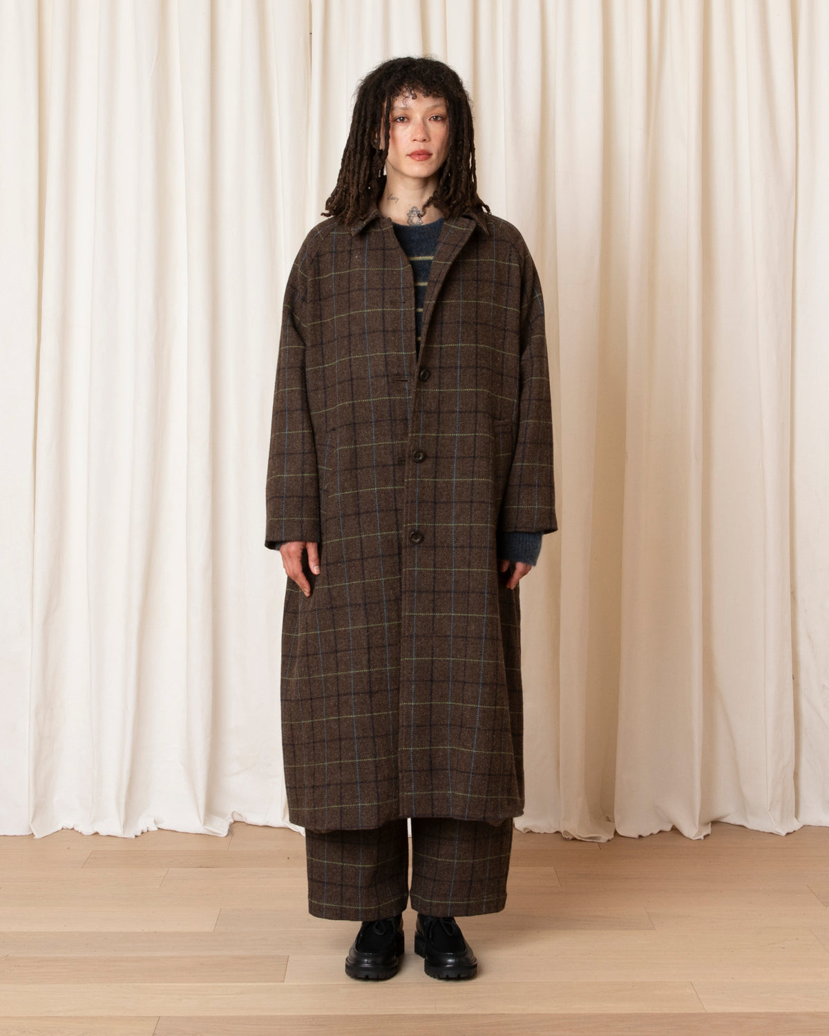 NEW WOOL TRENCH - TAUPE MULTICOLOR PLAID