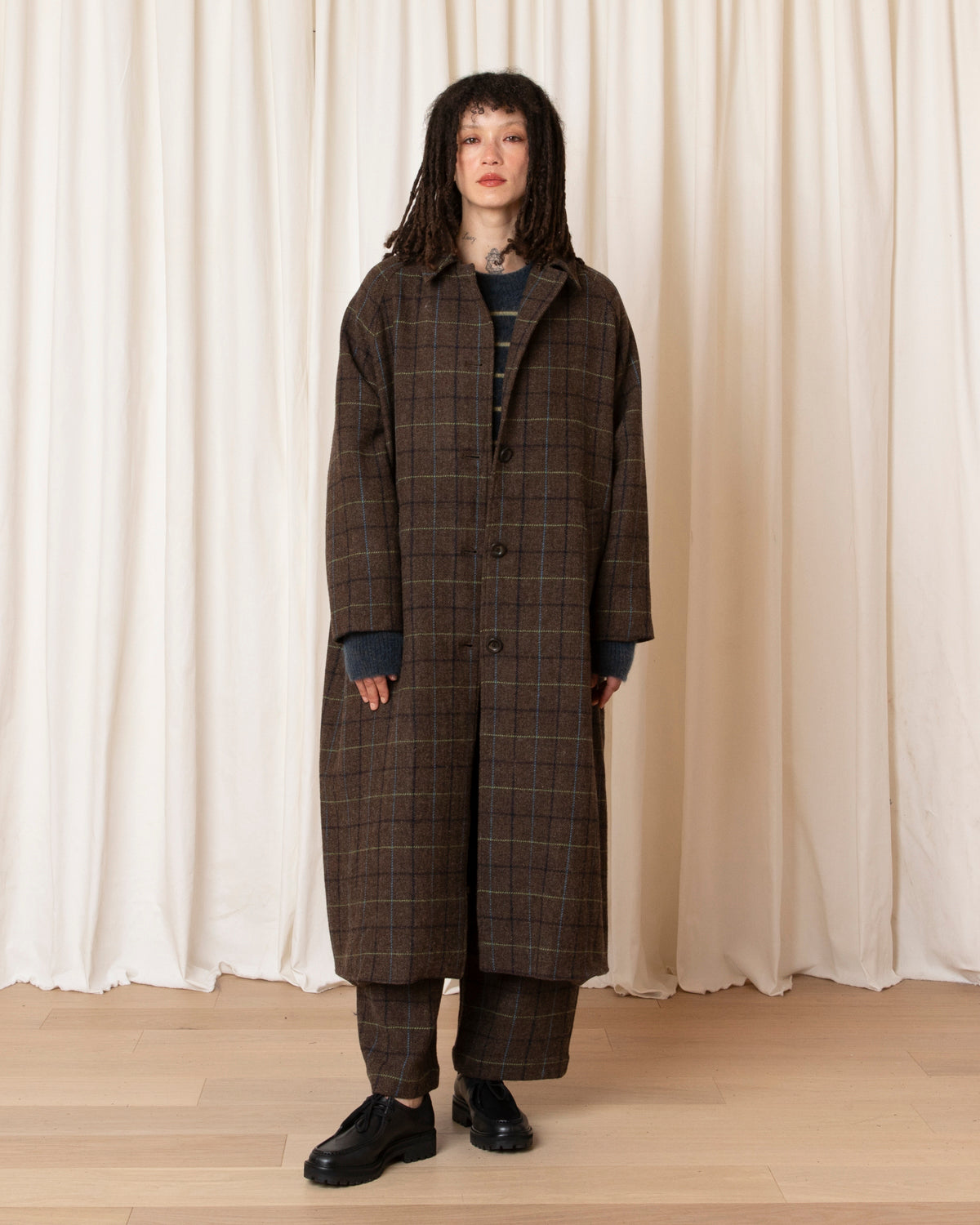 NEW WOOL TRENCH - TAUPE MULTICOLOR PLAID