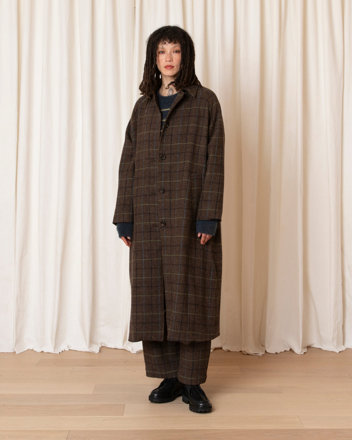 NEW WOOL TRENCH - TAUPE MULTICOLOR PLAID