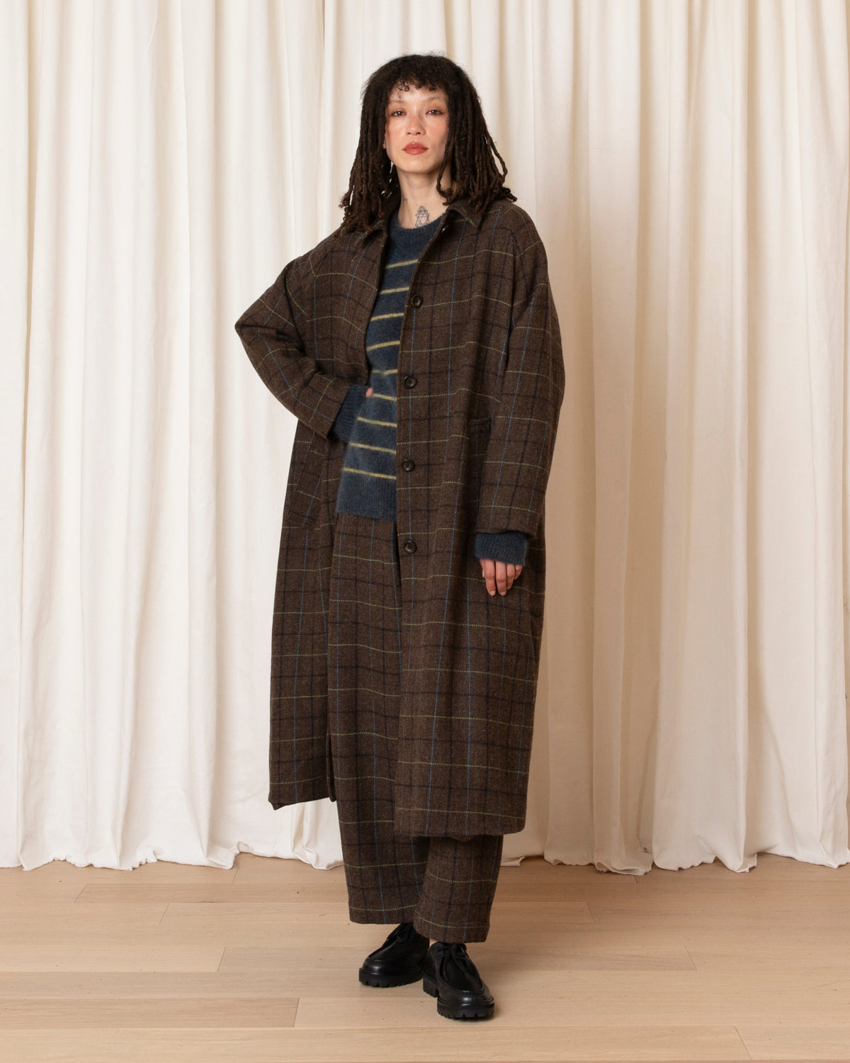 NEW WOOL TRENCH - TAUPE MULTICOLOR PLAID