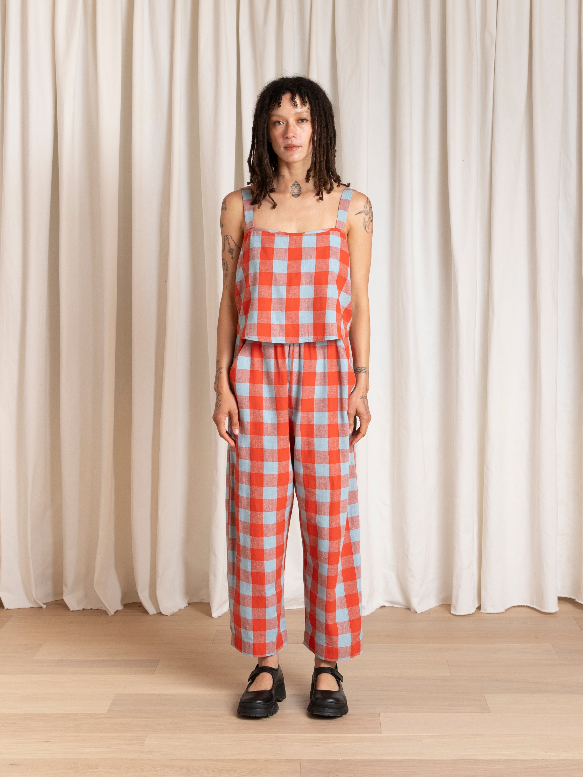 ELASTIC PANT - LIME GREEN/LIGHT PINK WINDOWPANE