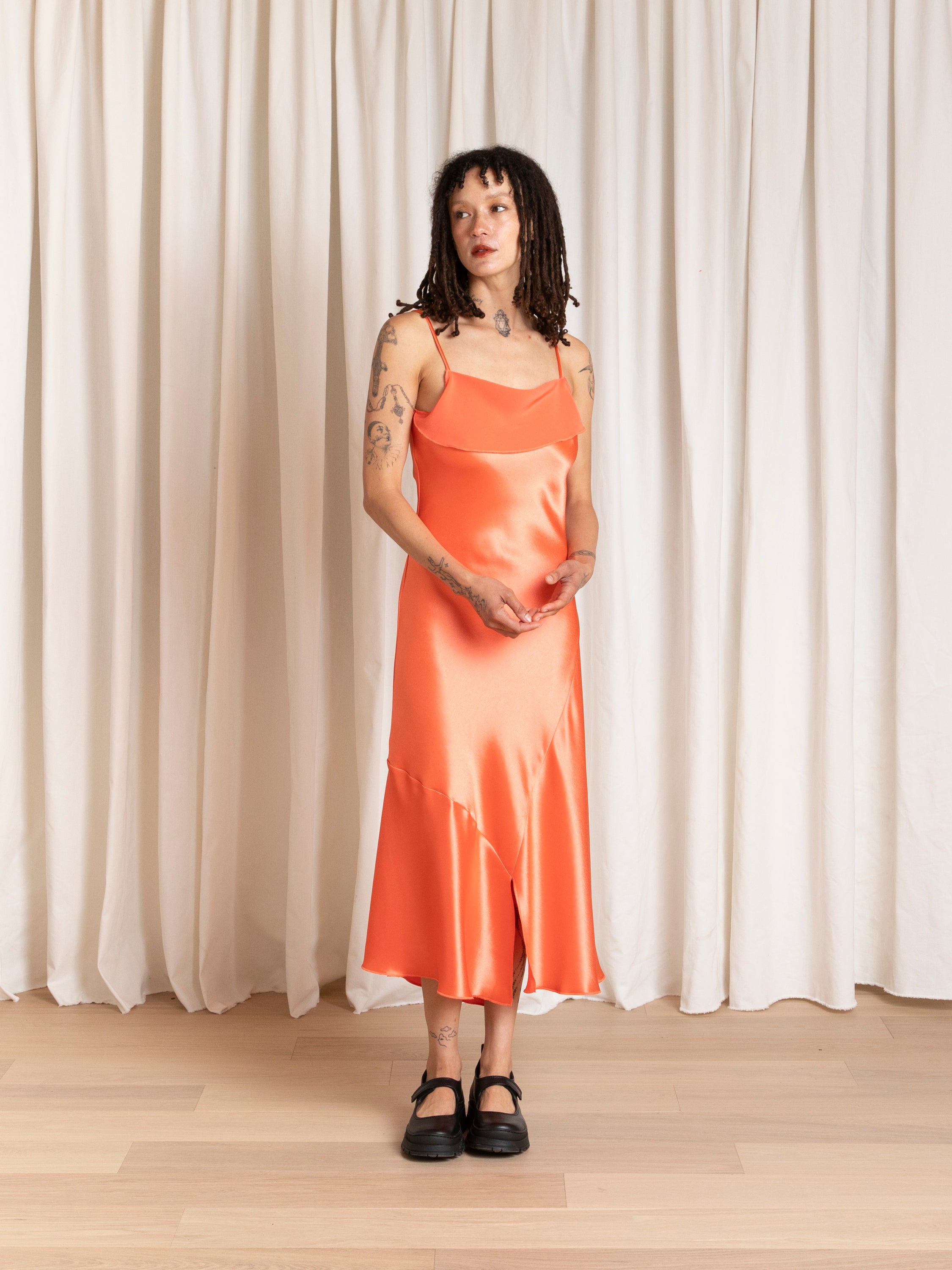 ASYMMETRICAL TANK DRESS - NEON ORANGE