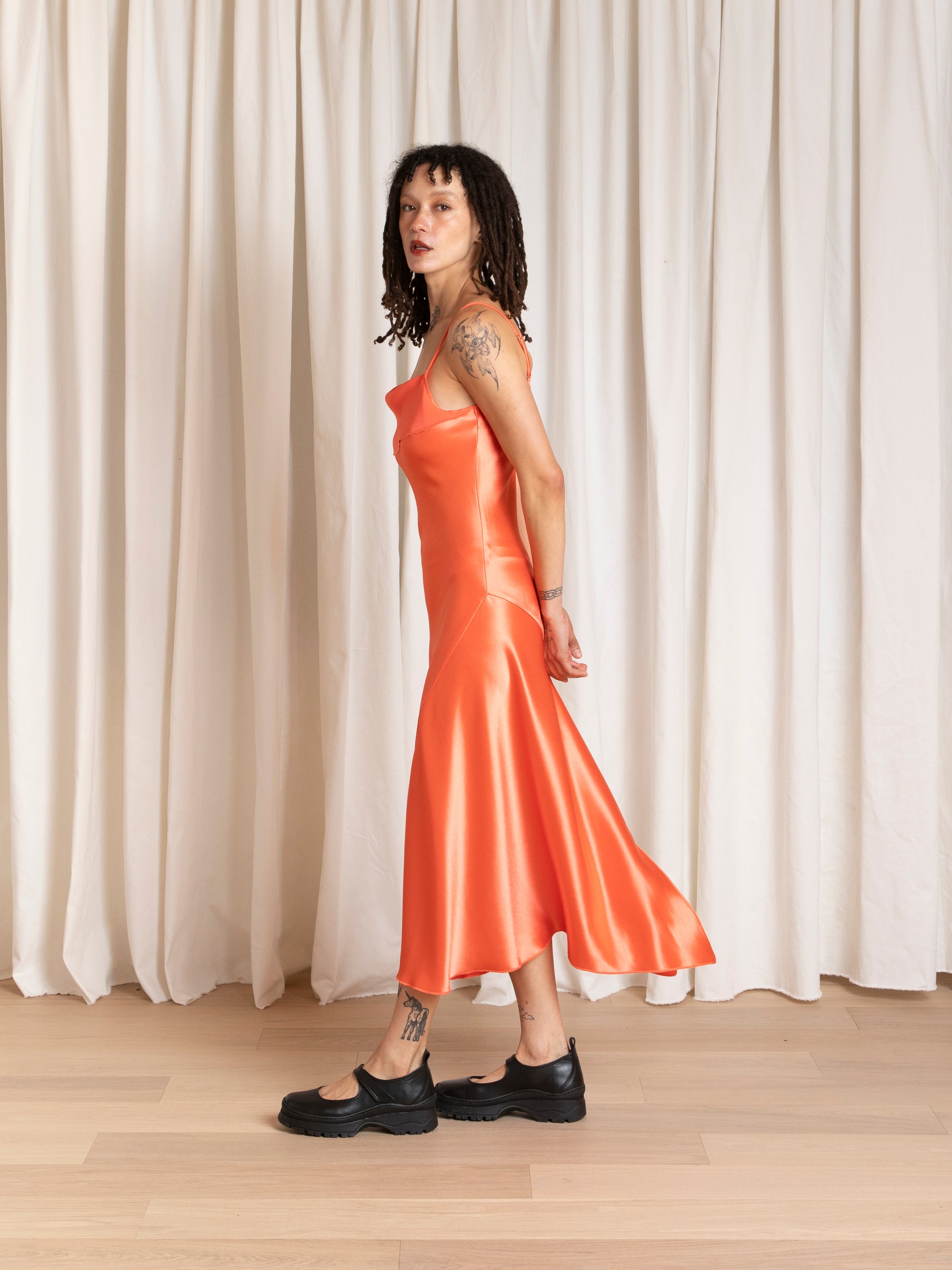 ASYMMETRICAL TANK DRESS - NEON ORANGE