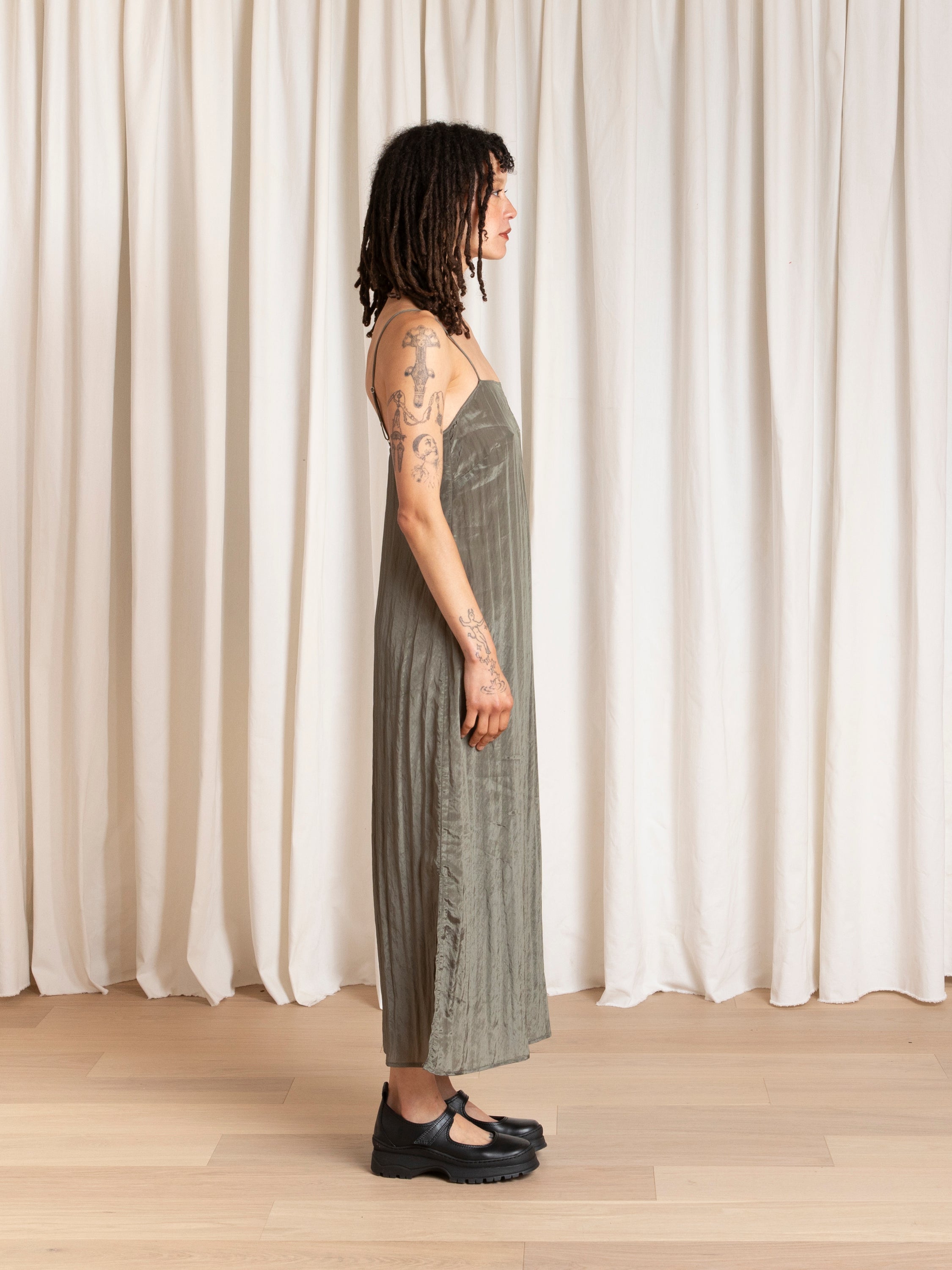 SQUARE NECK SLIP DRESS - SAGE