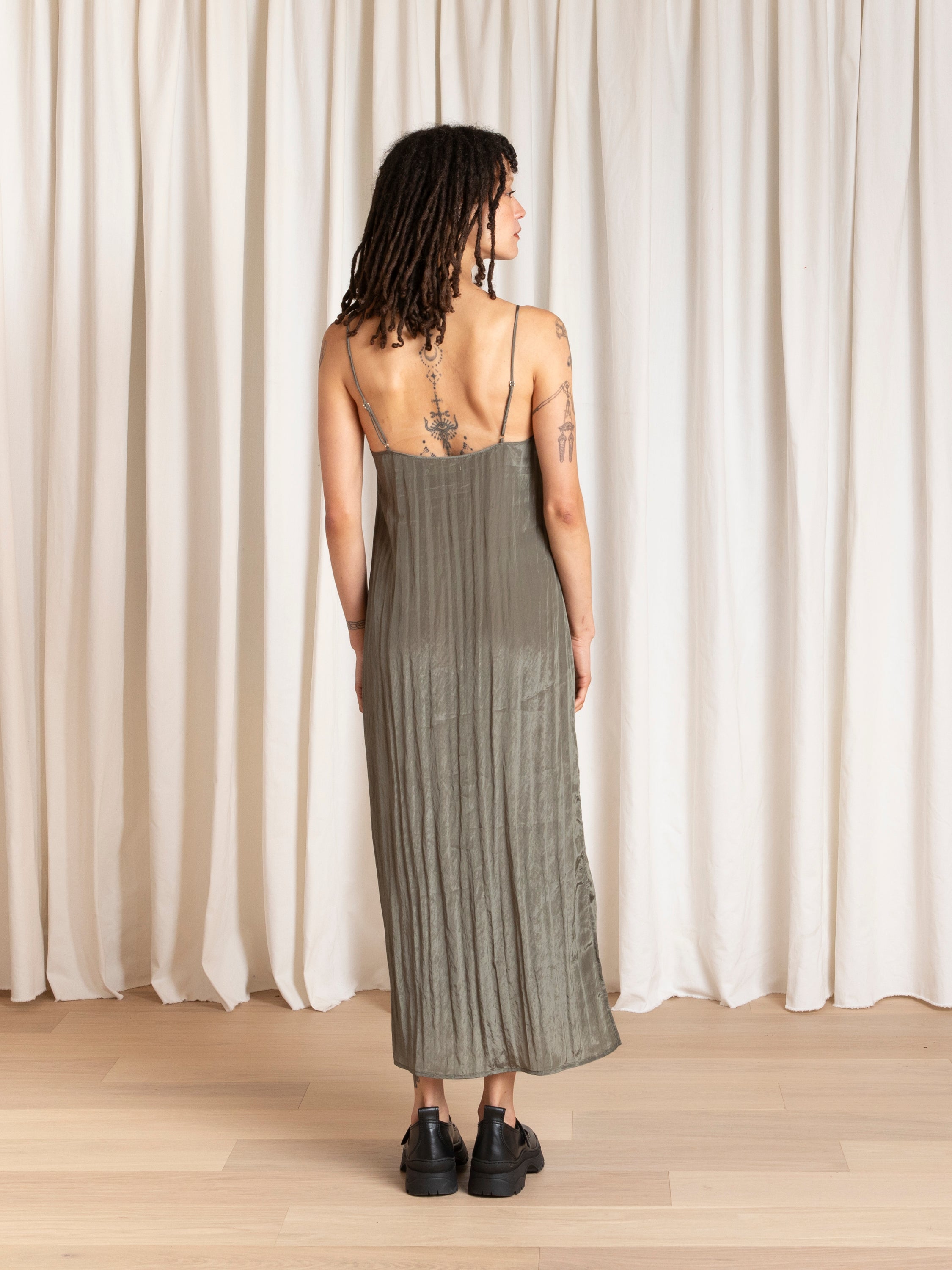 SQUARE NECK SLIP DRESS - SAGE