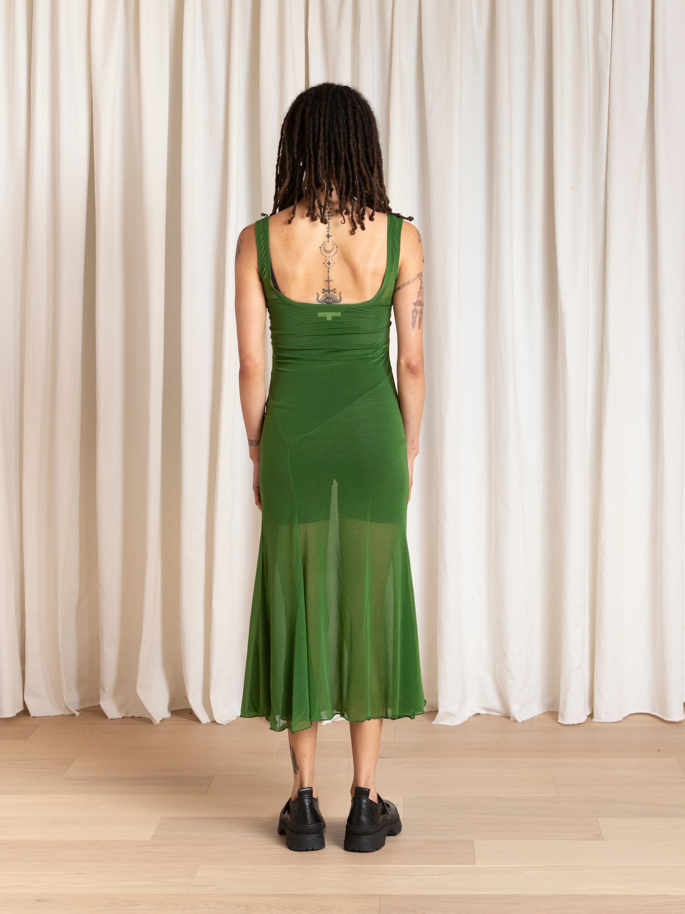 TANK DRESS W/ ASYMMETRICAL HEM - GRASS GREEN