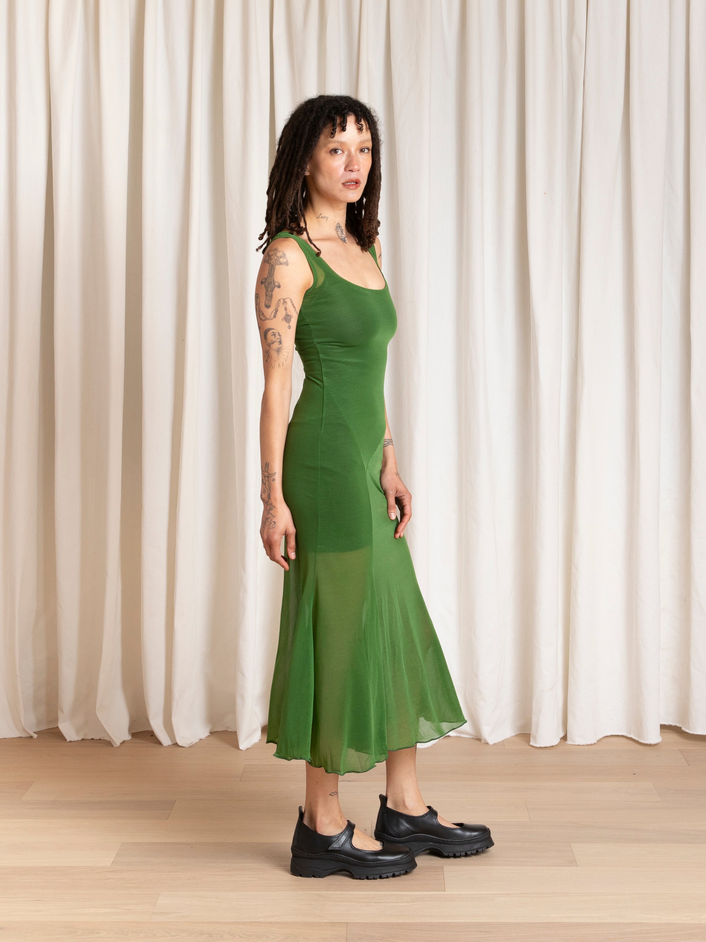 TANK DRESS W/ ASYMMETRICAL HEM - GRASS GREEN