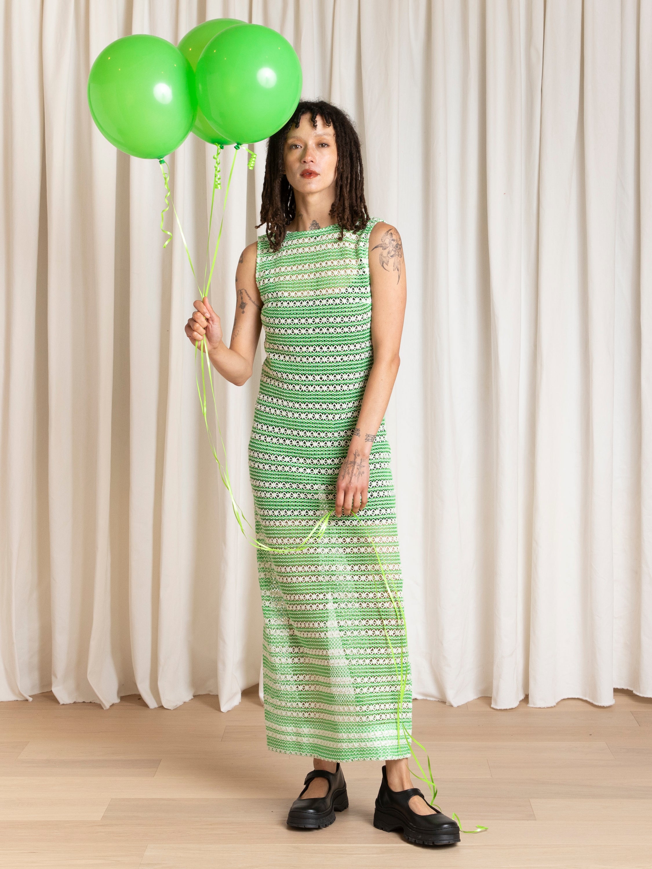 LOW BACK COLUMN DRESS - LIME/IVORY CROCHET