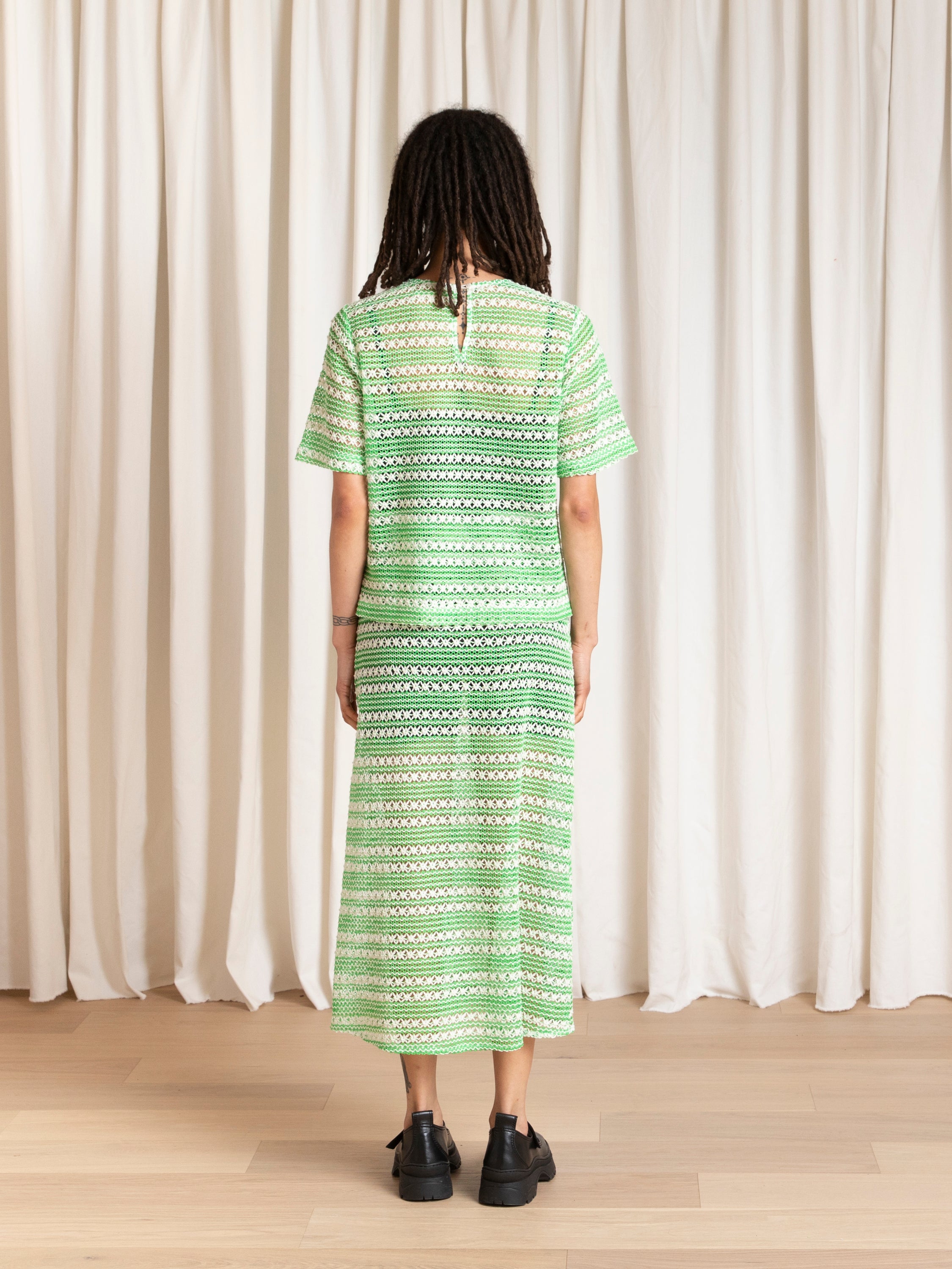 SLIM MIDI SKIRT - LIME/IVORY CROCHET