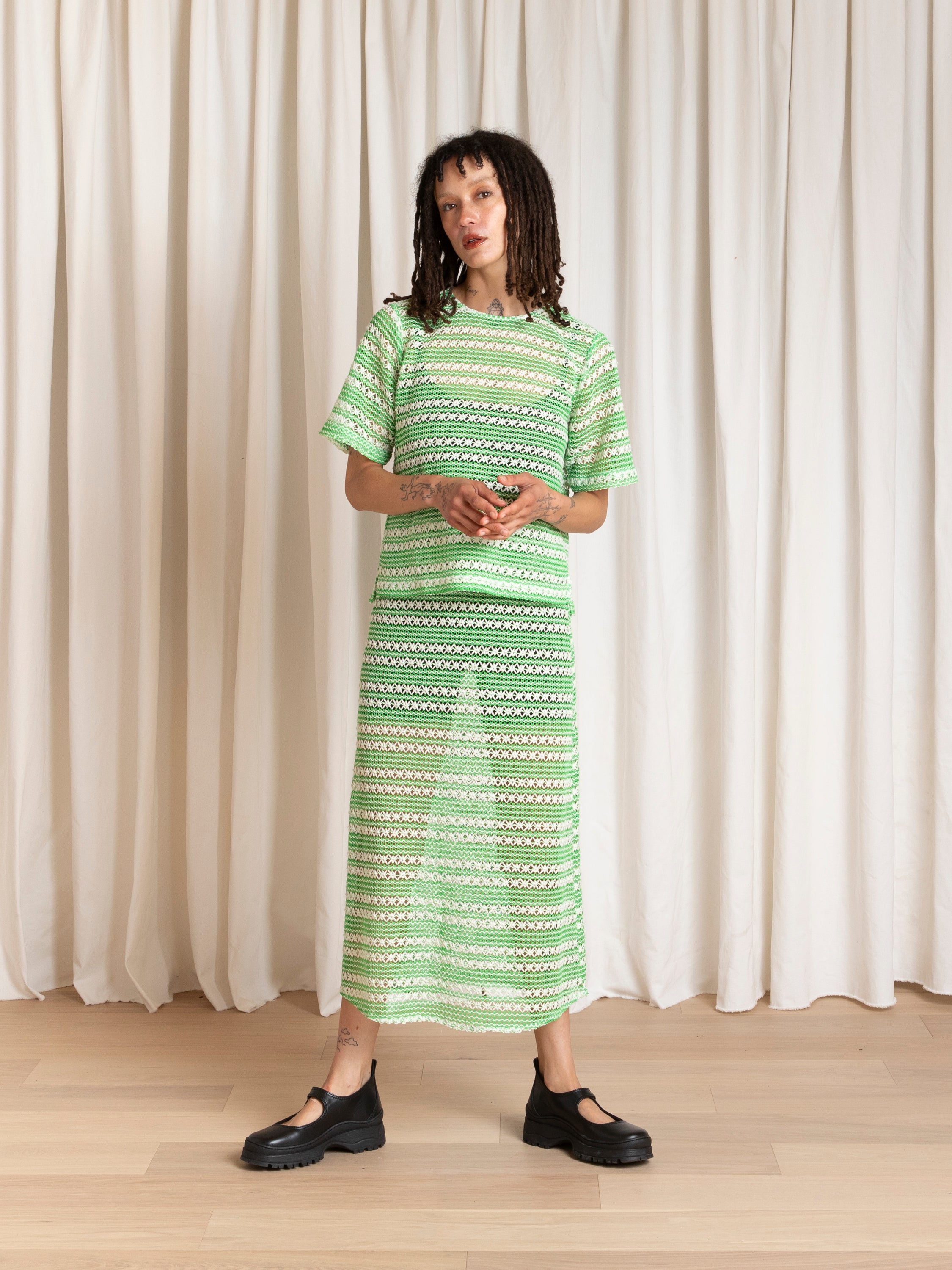 SLIM MIDI SKIRT - LIME/IVORY CROCHET