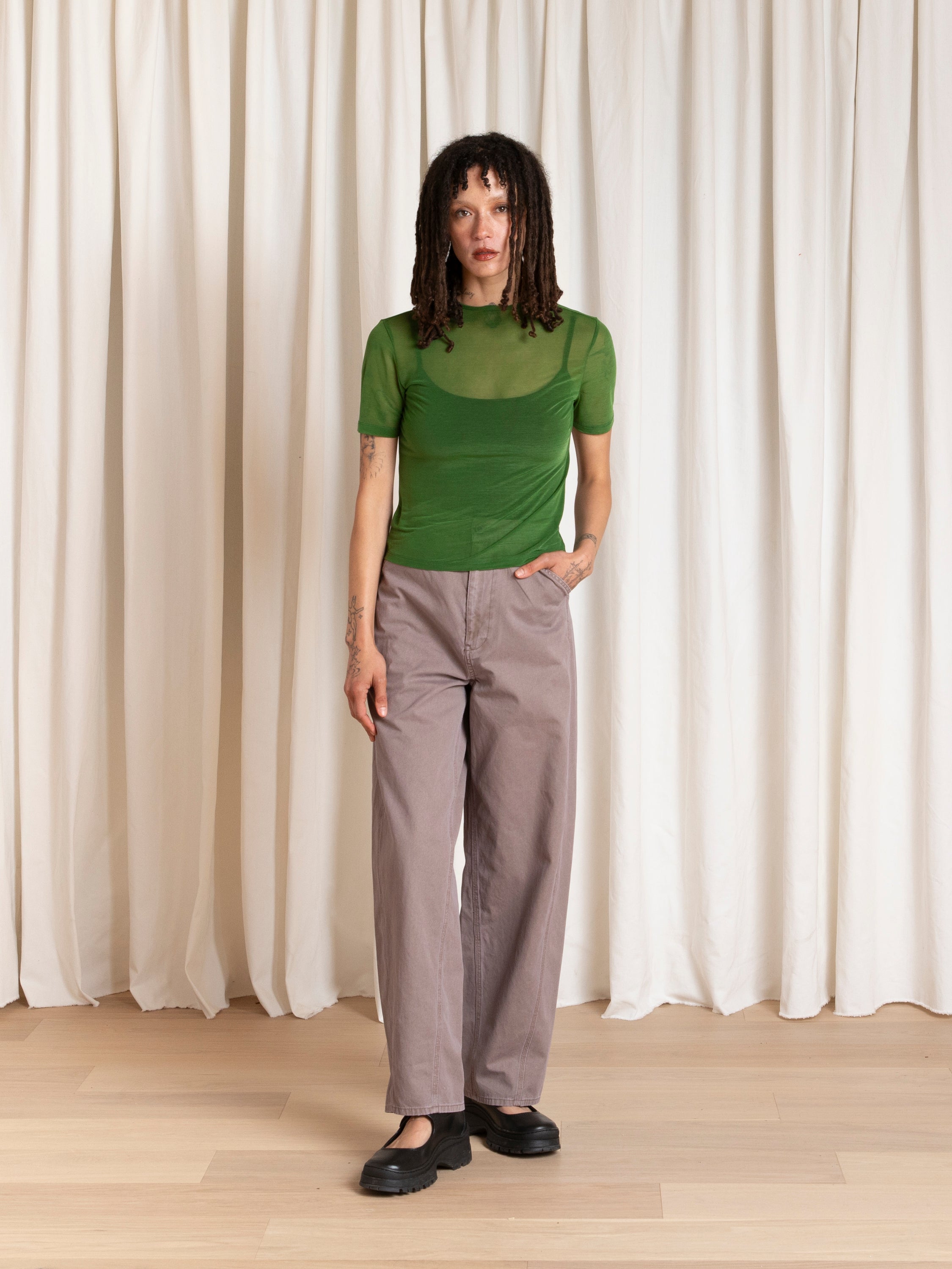 FITTED BARREL PANT - MAUVE