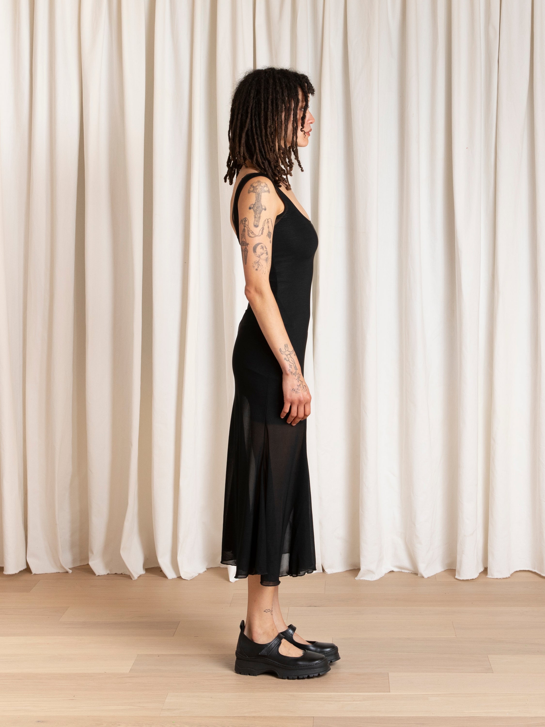 TANK DRESS W/ ASYMMETRICAL HEM - BLACK