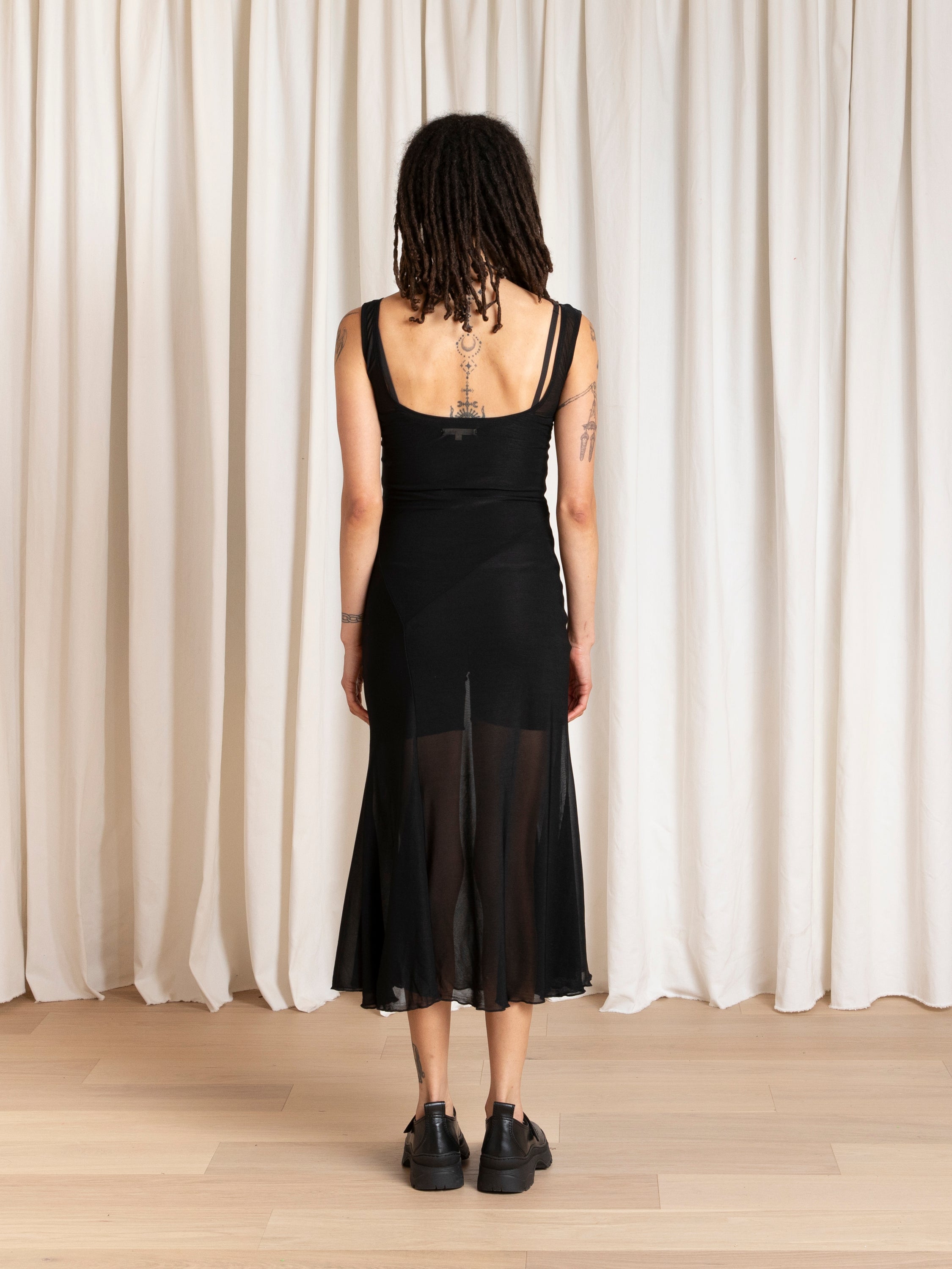 TANK DRESS W/ ASYMMETRICAL HEM - BLACK