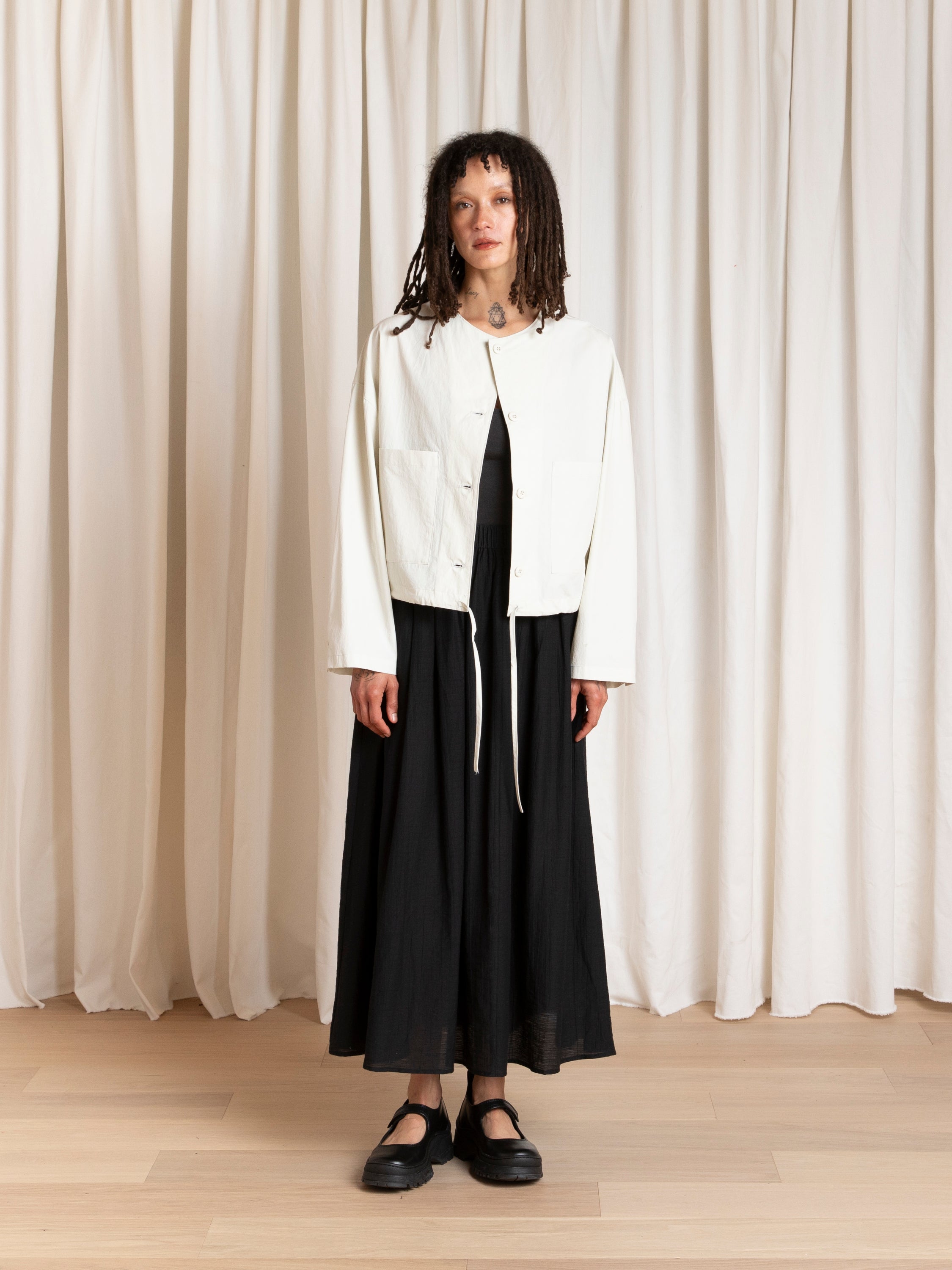 SPRING CROPPED DRAWSTRING JACKET - ECRU