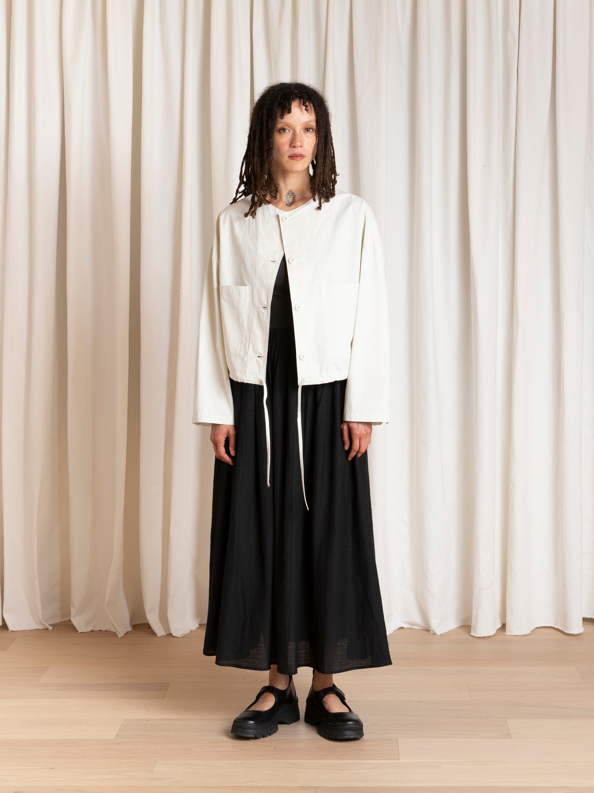 SPRING CROPPED DRAWSTRING JACKET - ECRU