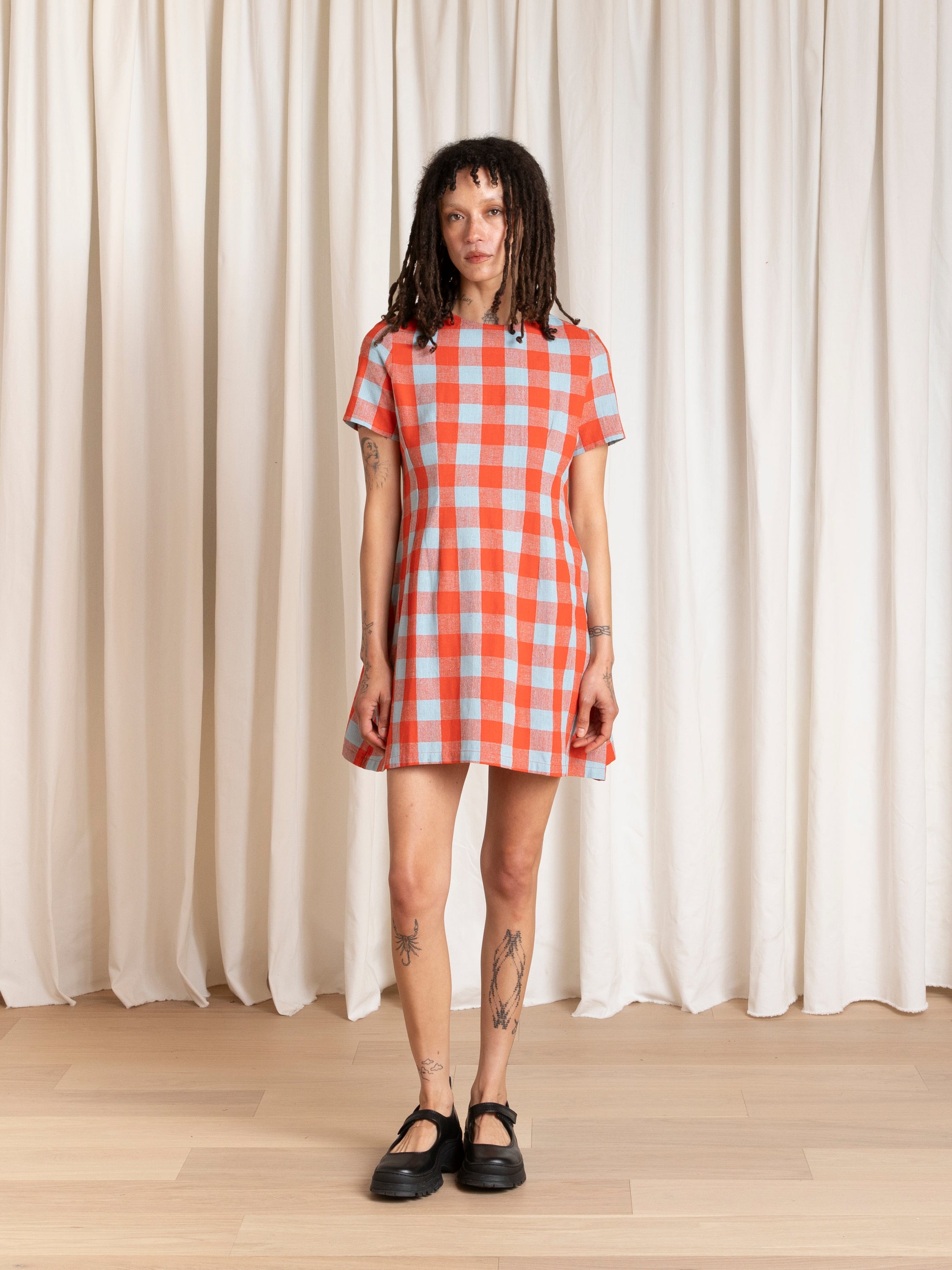 PLAID MINI DRESS - LIME/POPPY SMALL PLAID