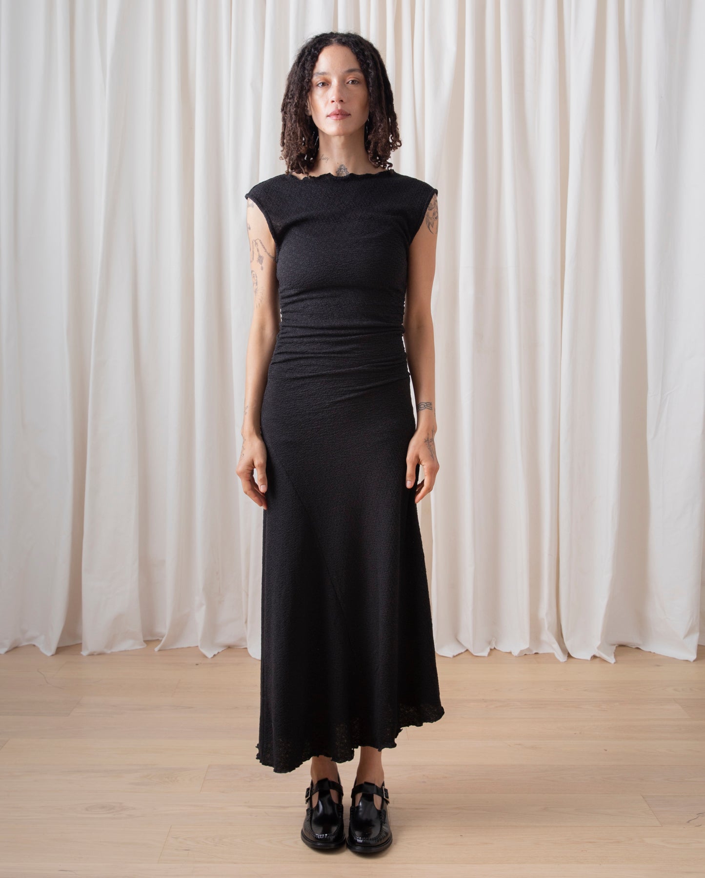 SAMPLE - HIGH NECK STRETCH DRESS - BLACK SEQUINS