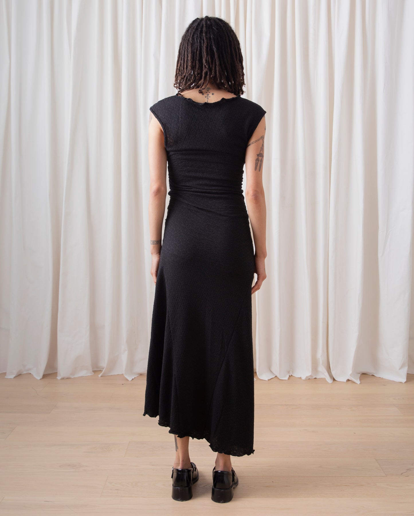 SAMPLE - HIGH NECK STRETCH DRESS - BLACK SEQUINS