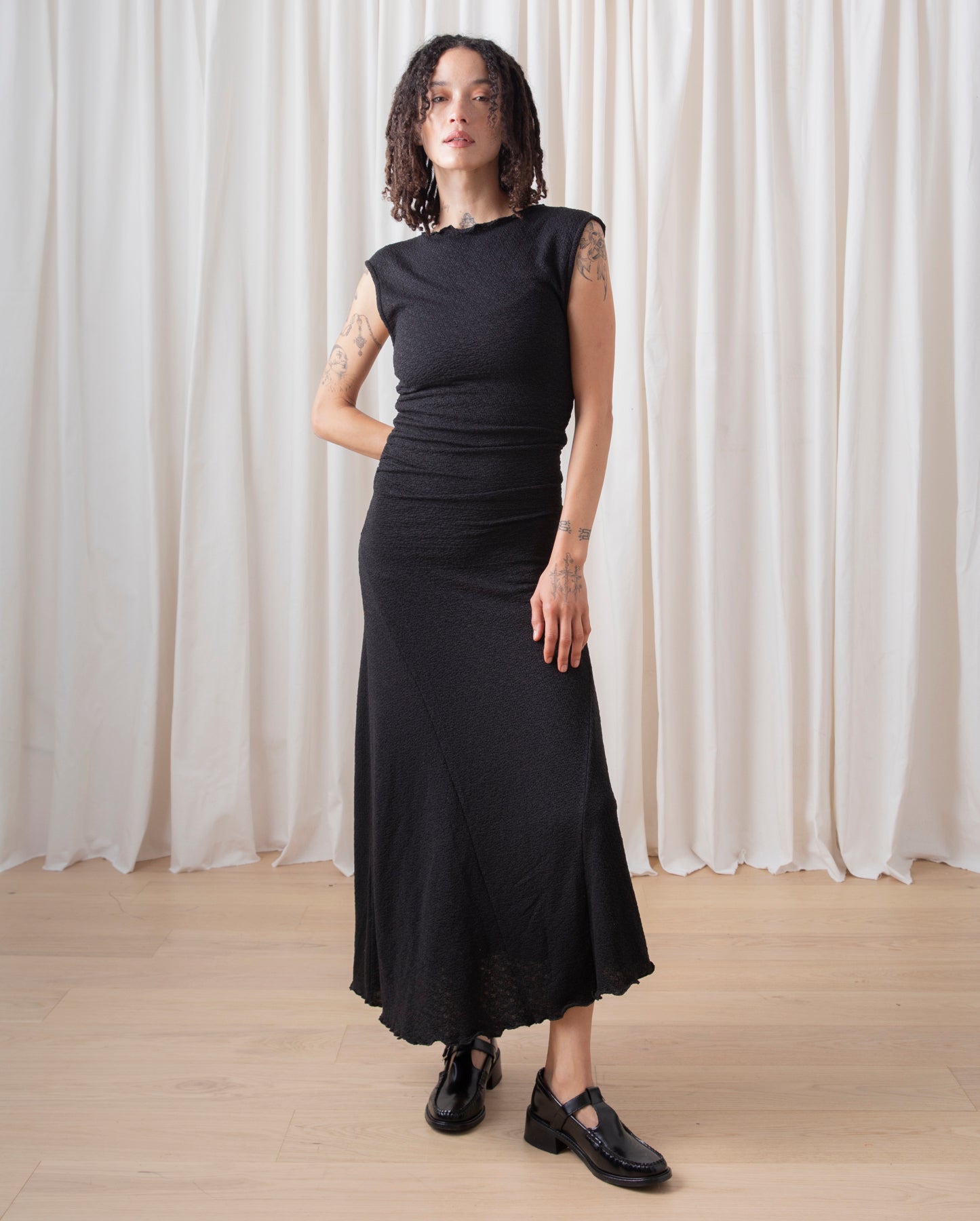 SAMPLE - HIGH NECK STRETCH DRESS - BLACK SEQUINS