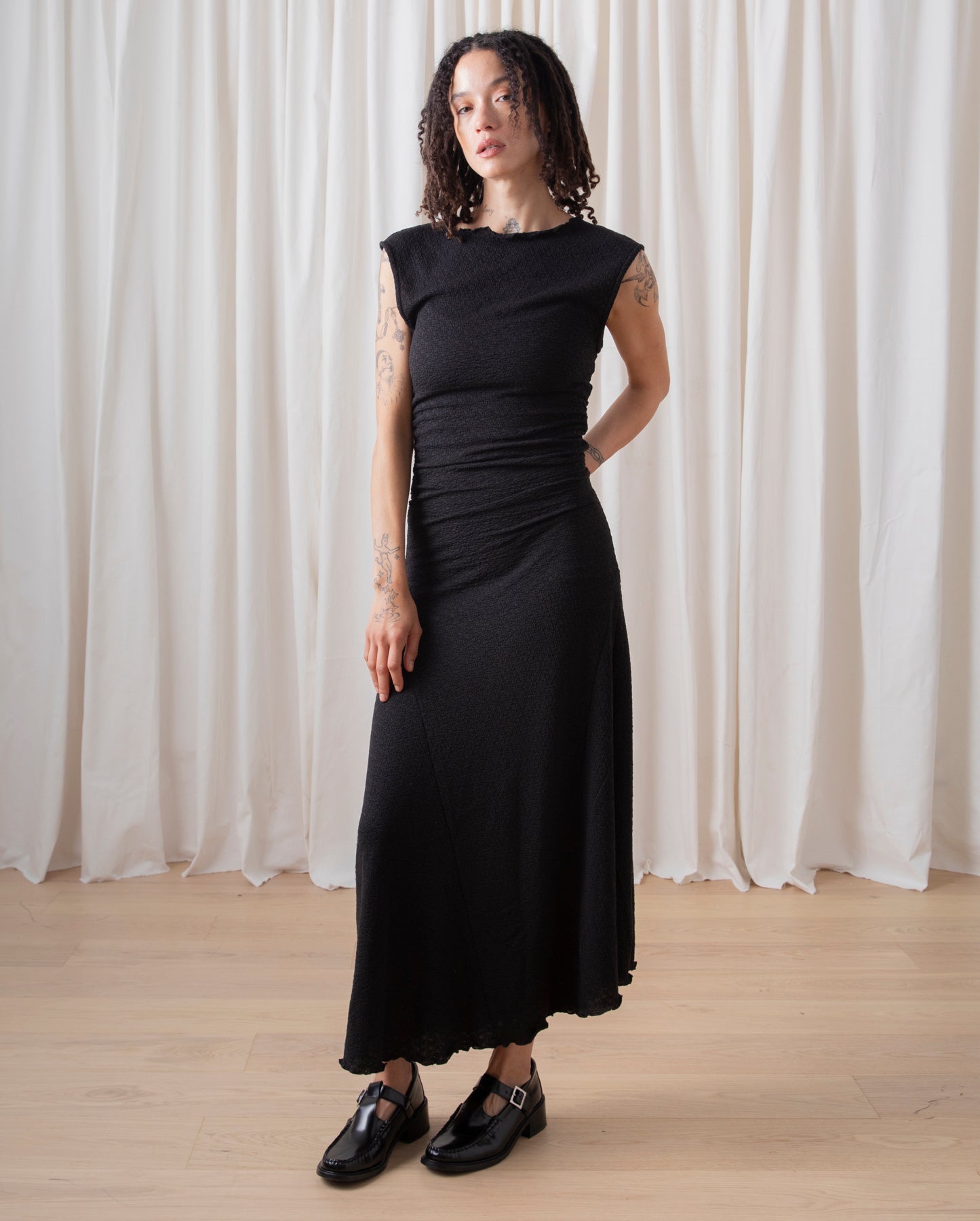 SAMPLE - HIGH NECK STRETCH DRESS - BLACK SEQUINS