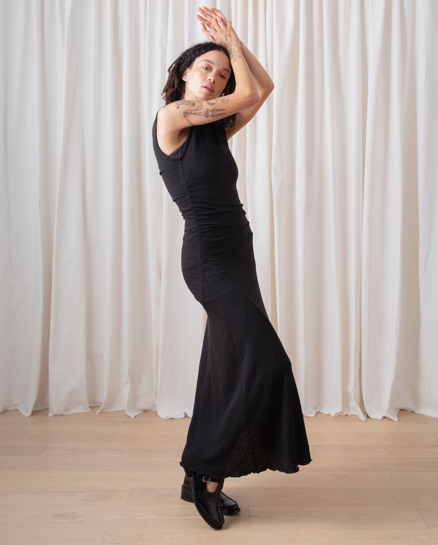 SAMPLE - HIGH NECK STRETCH DRESS - BLACK SEQUINS