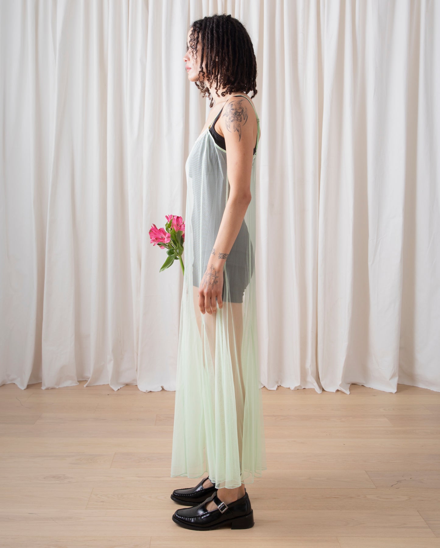 PANELED MESH DRESS - MINT