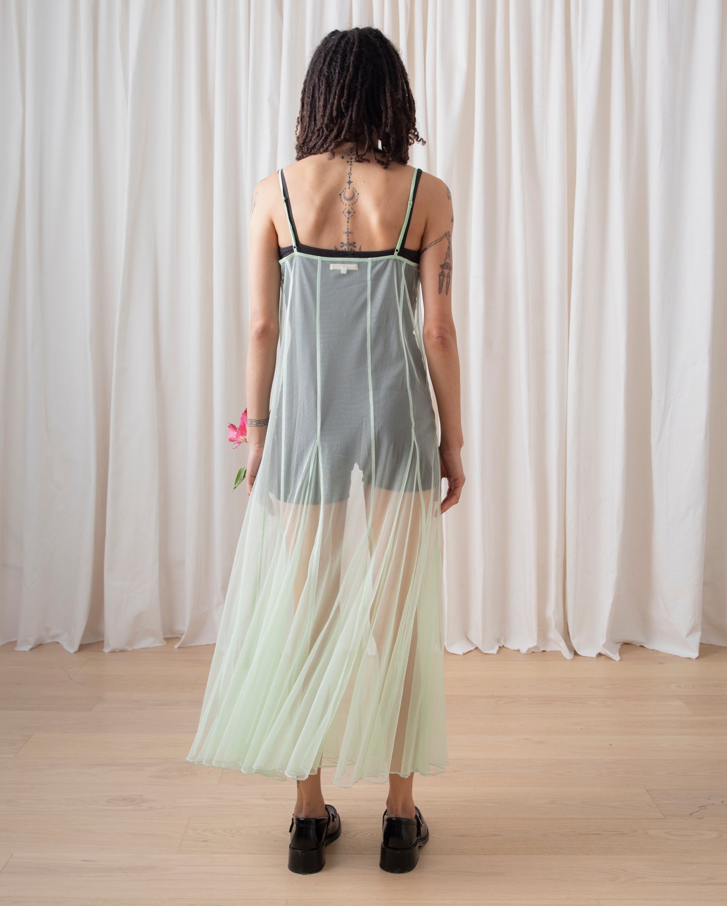 PANELED MESH DRESS - MINT