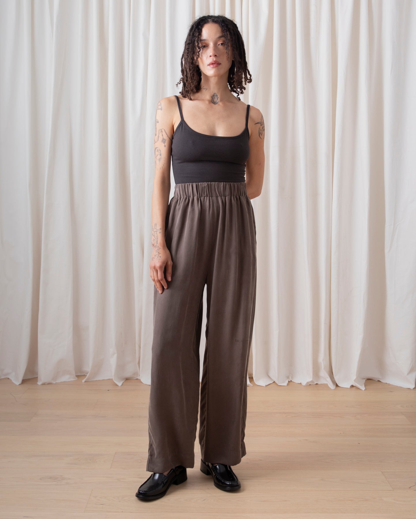 ELASTIC WAIST PANT - DARK TAUPE
