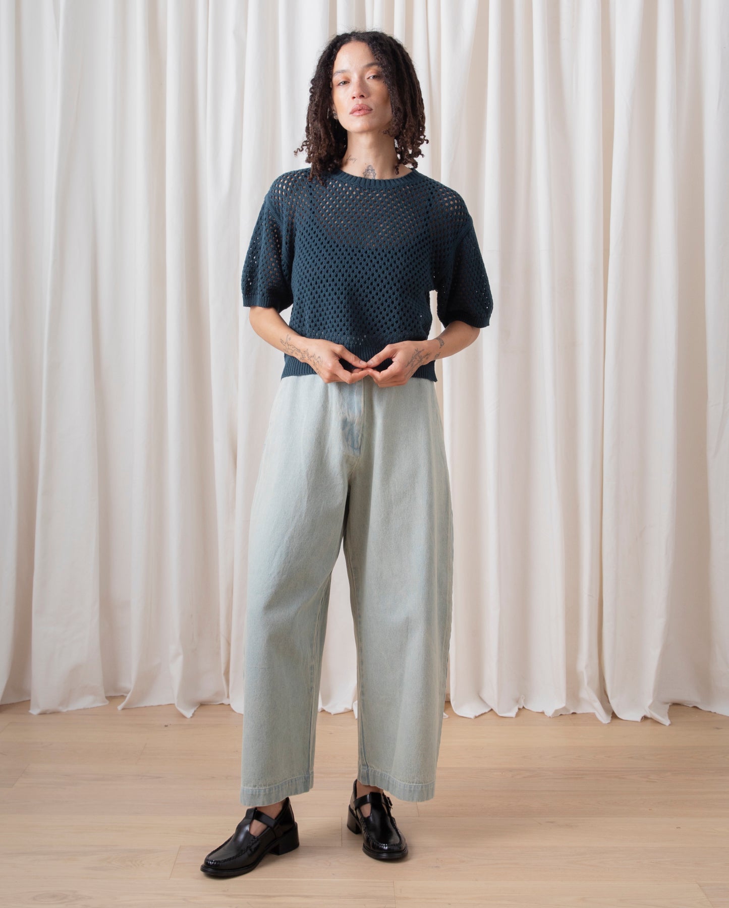 OPEN KNIT T-SHIRT - BONE