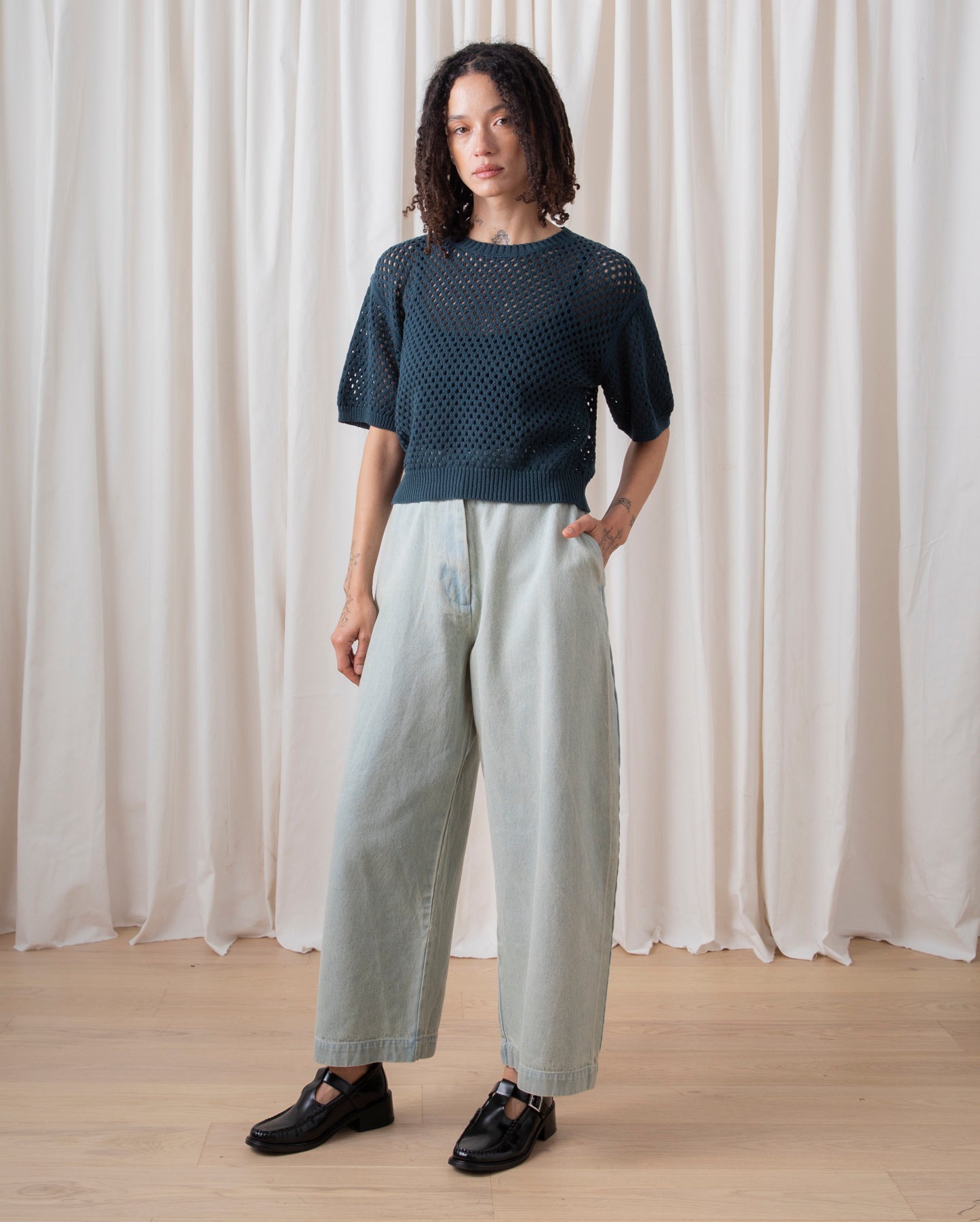 OPEN KNIT T-SHIRT - BONE